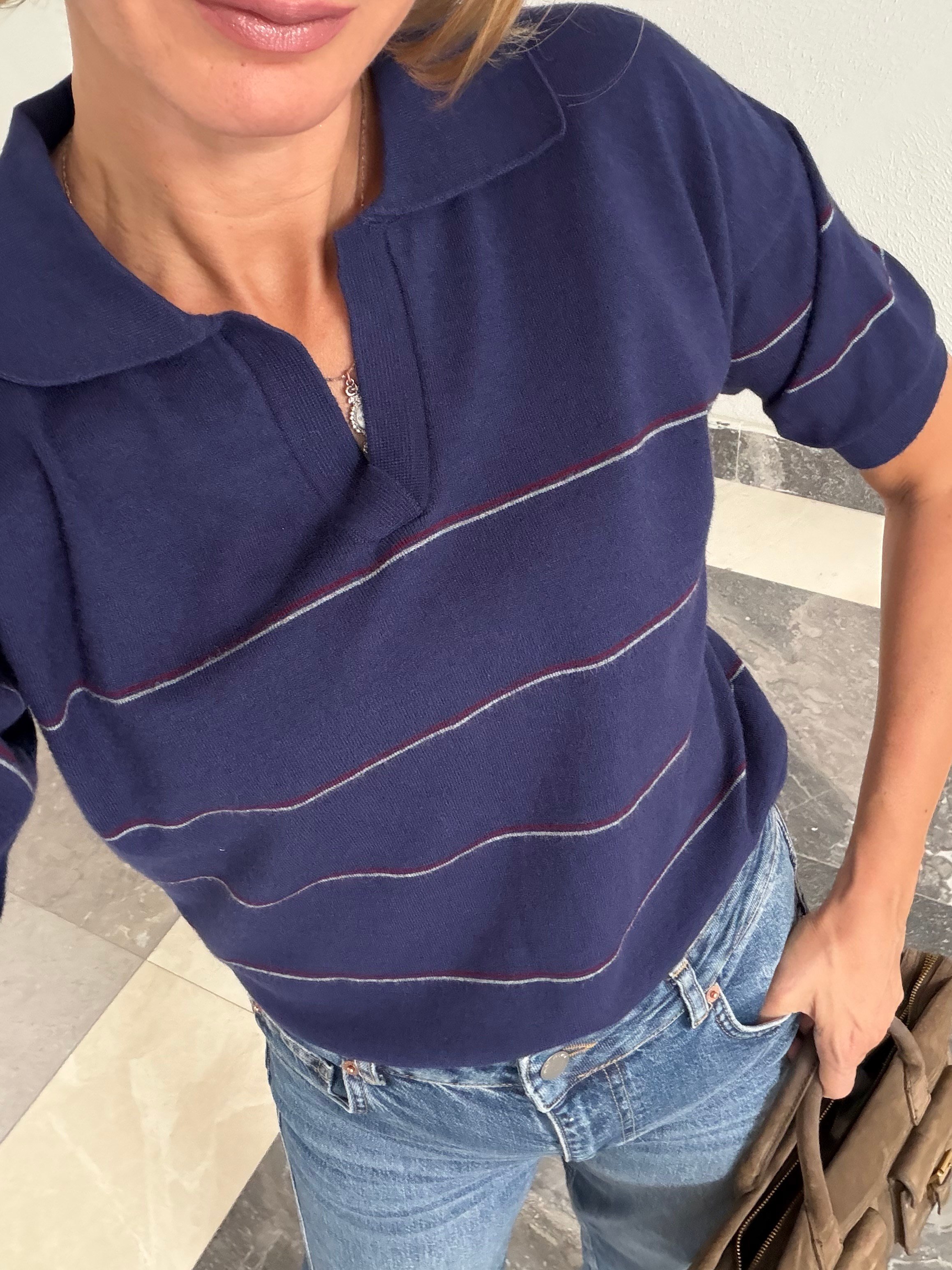 Lacivert  Yumoş Polo Yaka Triko Tshirt
