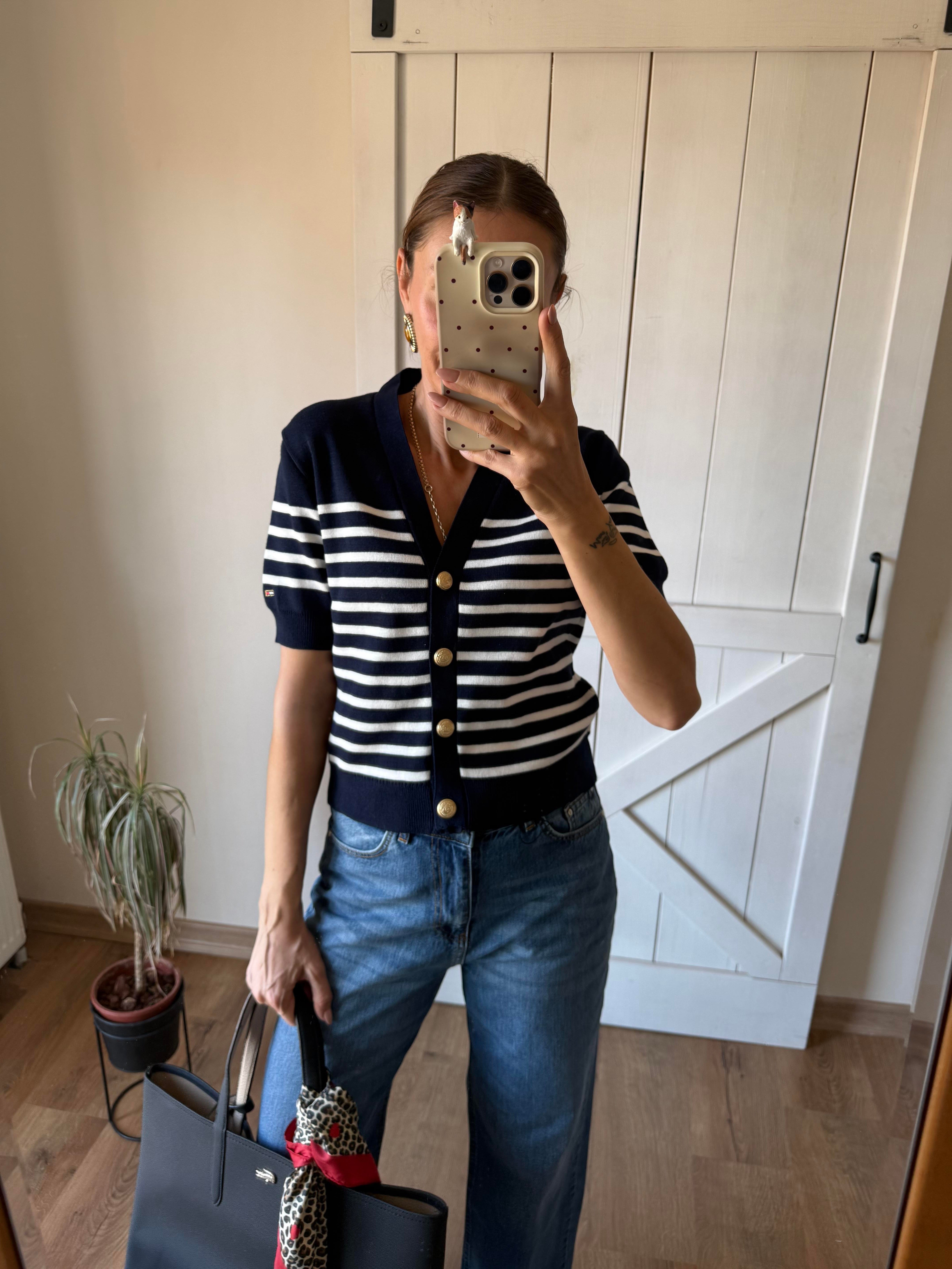 Laicvert Th Beyaz Çizgili Gold Düğmeli Hırka