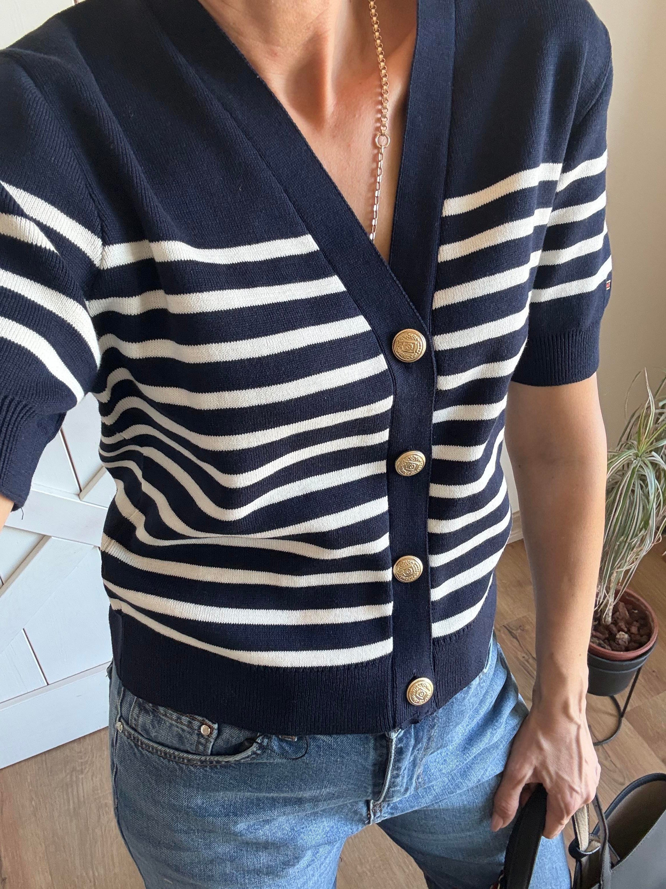 Laicvert Th Beyaz Çizgili Gold Düğmeli Hırka