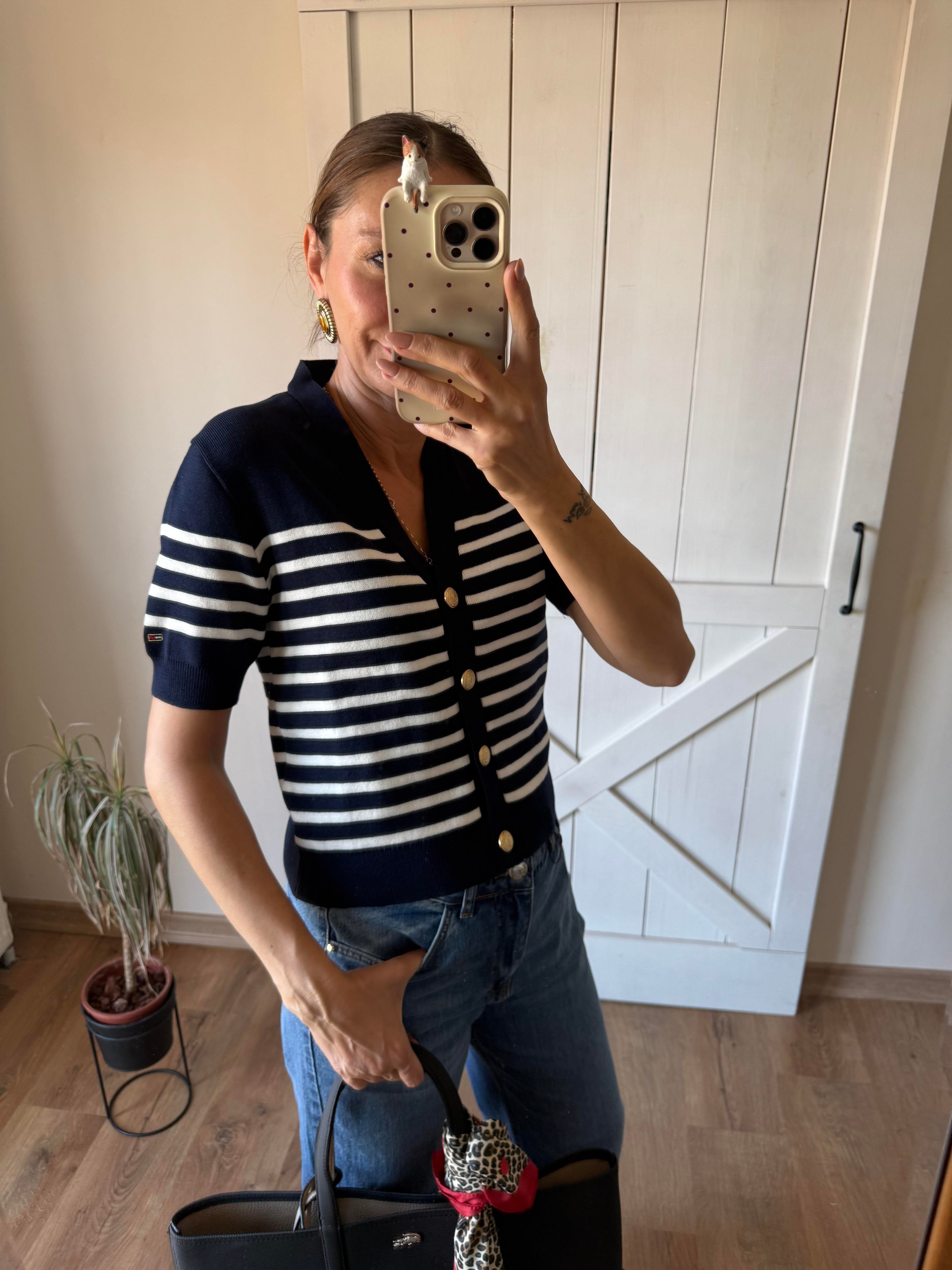 Laicvert Th Beyaz Çizgili Gold Düğmeli Hırka