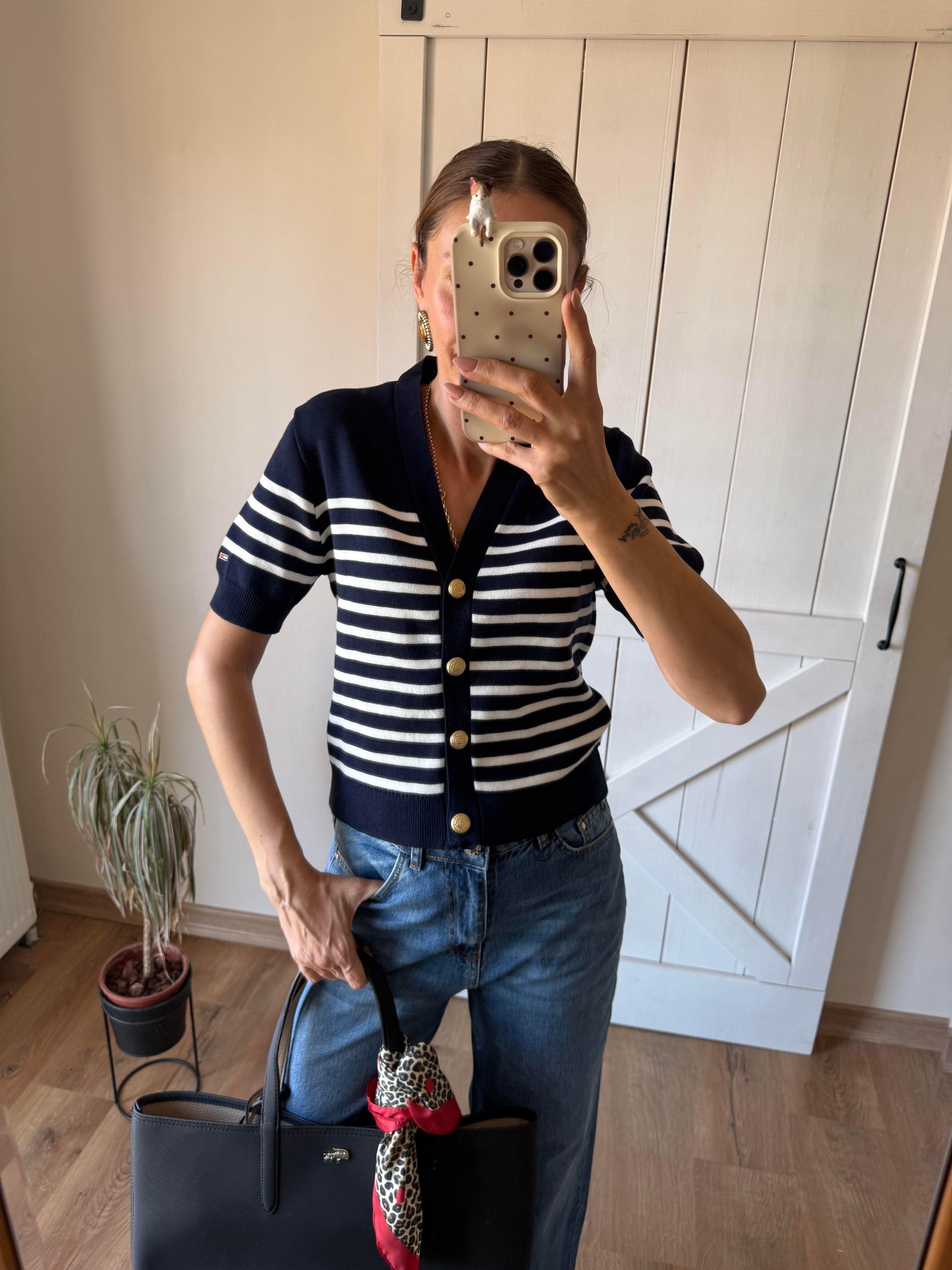 Laicvert Th Beyaz Çizgili Gold Düğmeli Hırka