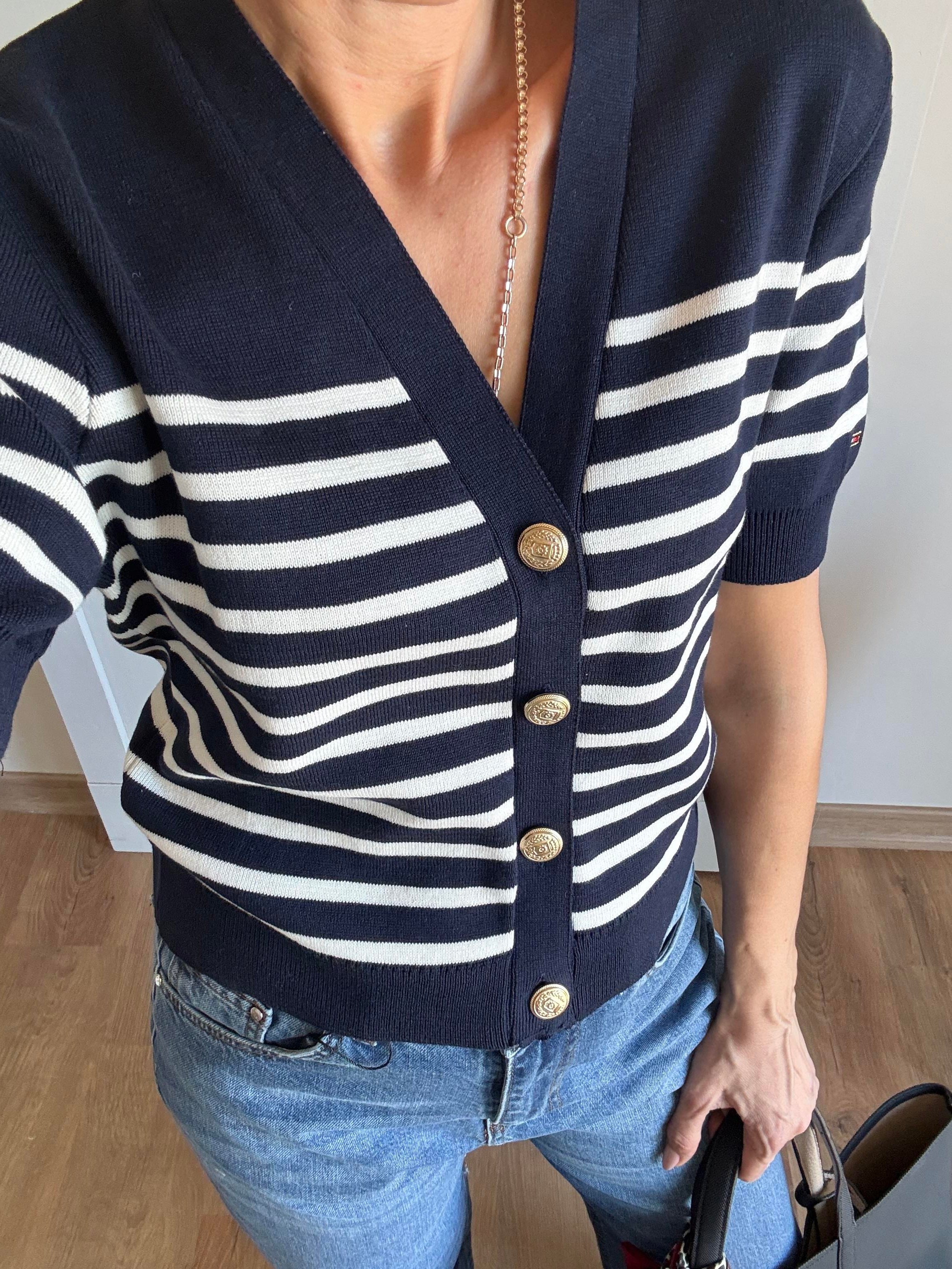 Laicvert Th Beyaz Çizgili Gold Düğmeli Hırka