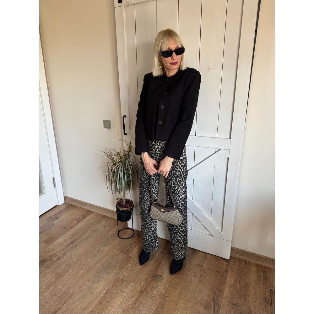 Leopar Desenli Straight Kesim Kadın Jean Pantolon