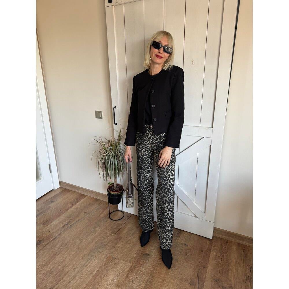 Leopar Desenli Straight Kesim Kadın Jean Pantolon