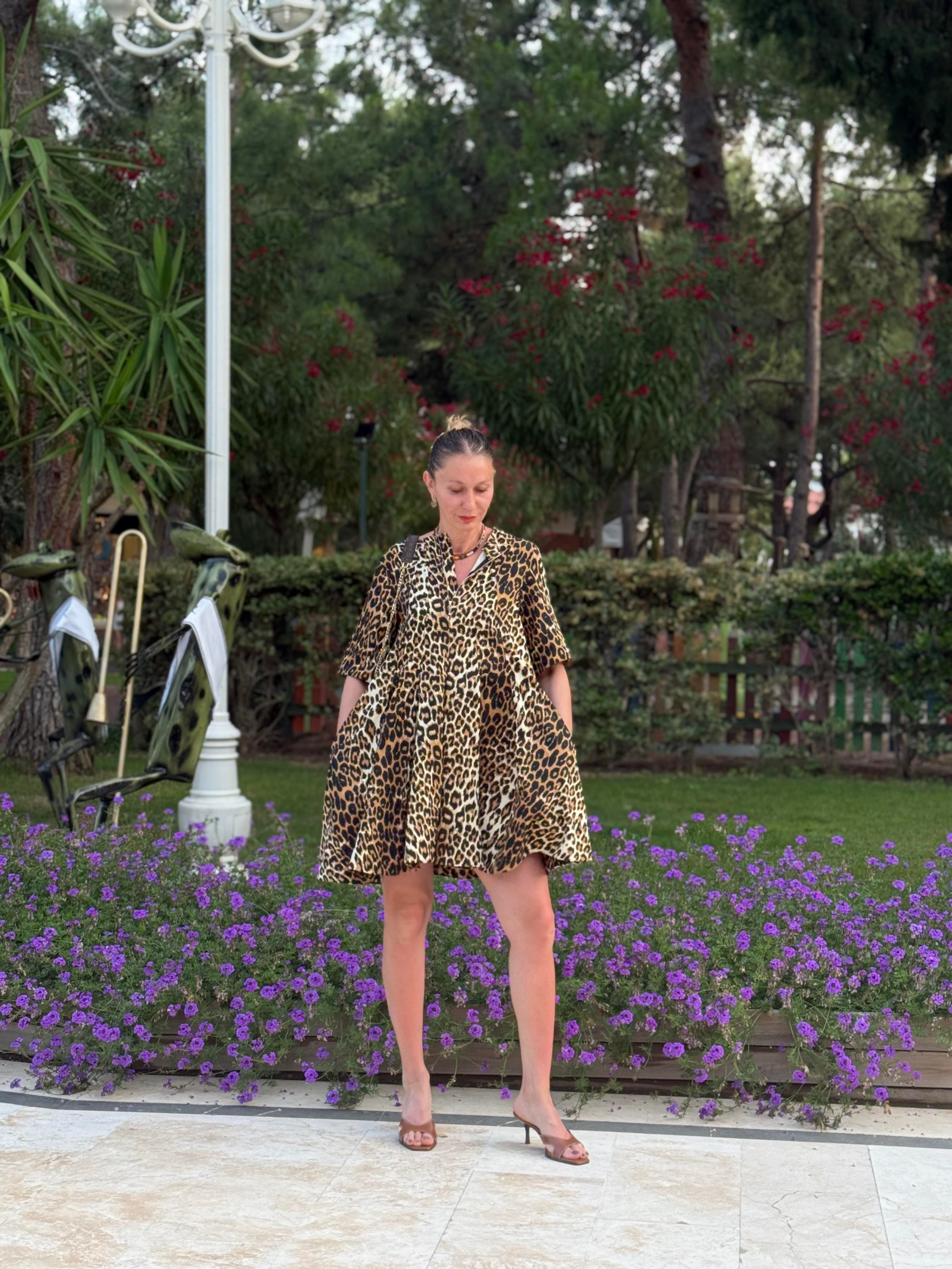 Leopar Volanlı Elbise