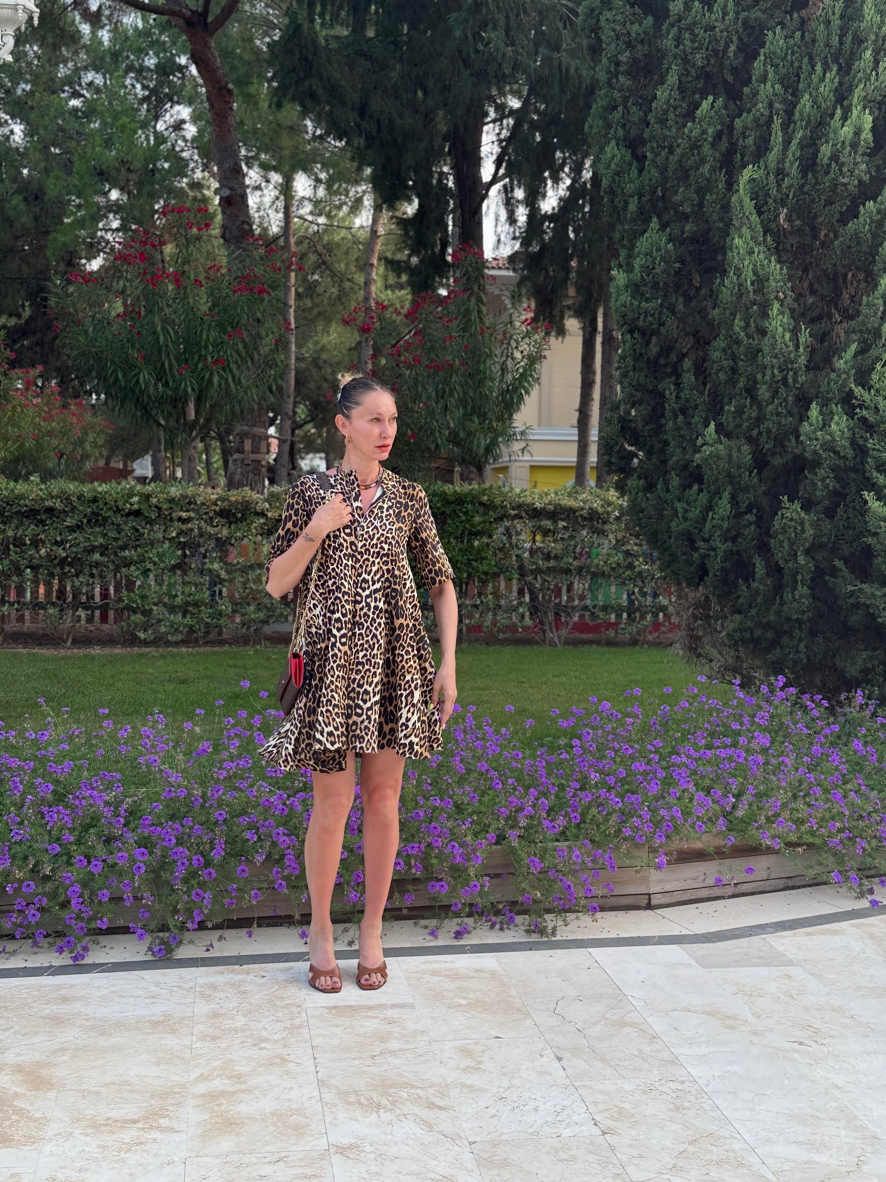 Leopar Volanlı Elbise