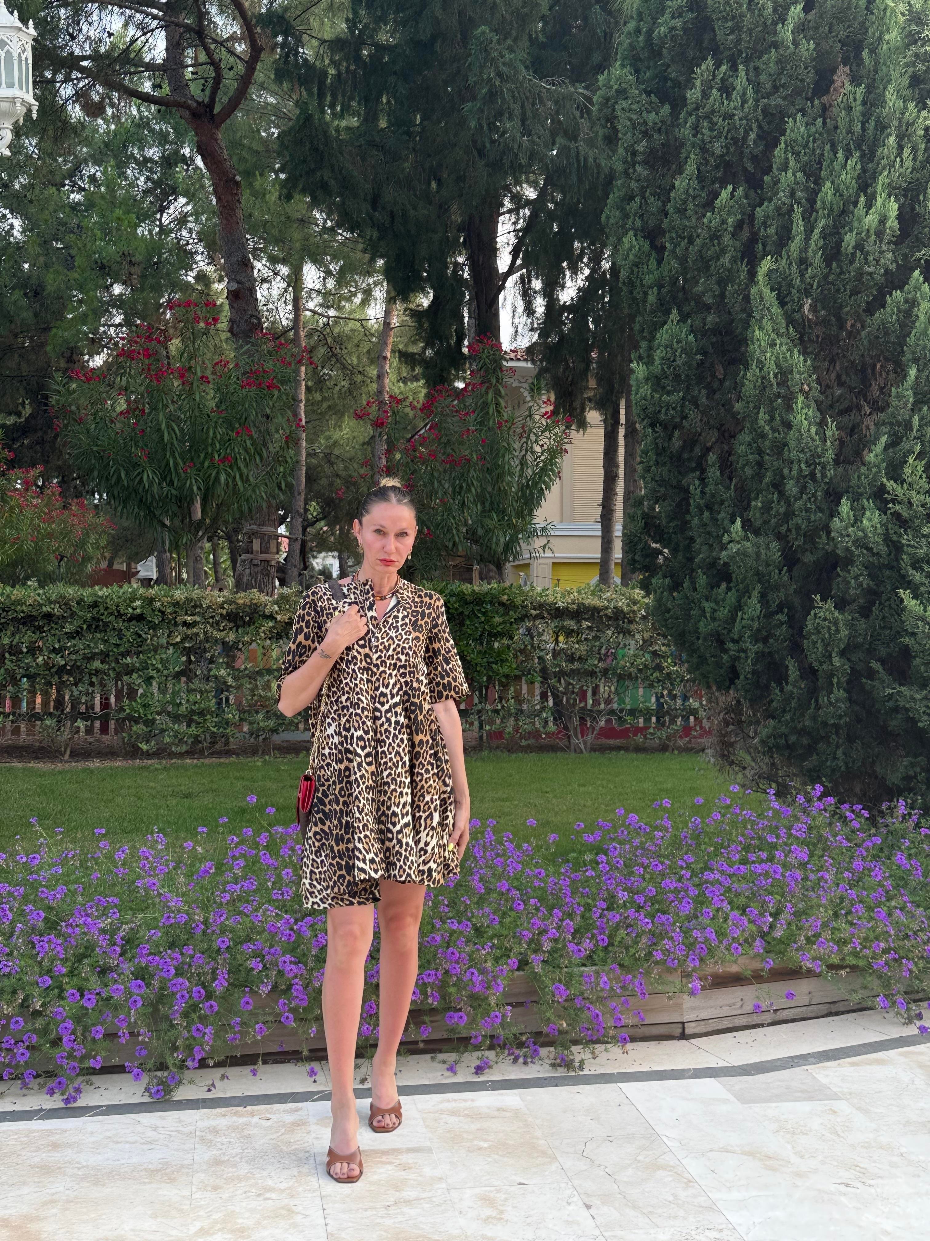 Leopar Volanlı Elbise