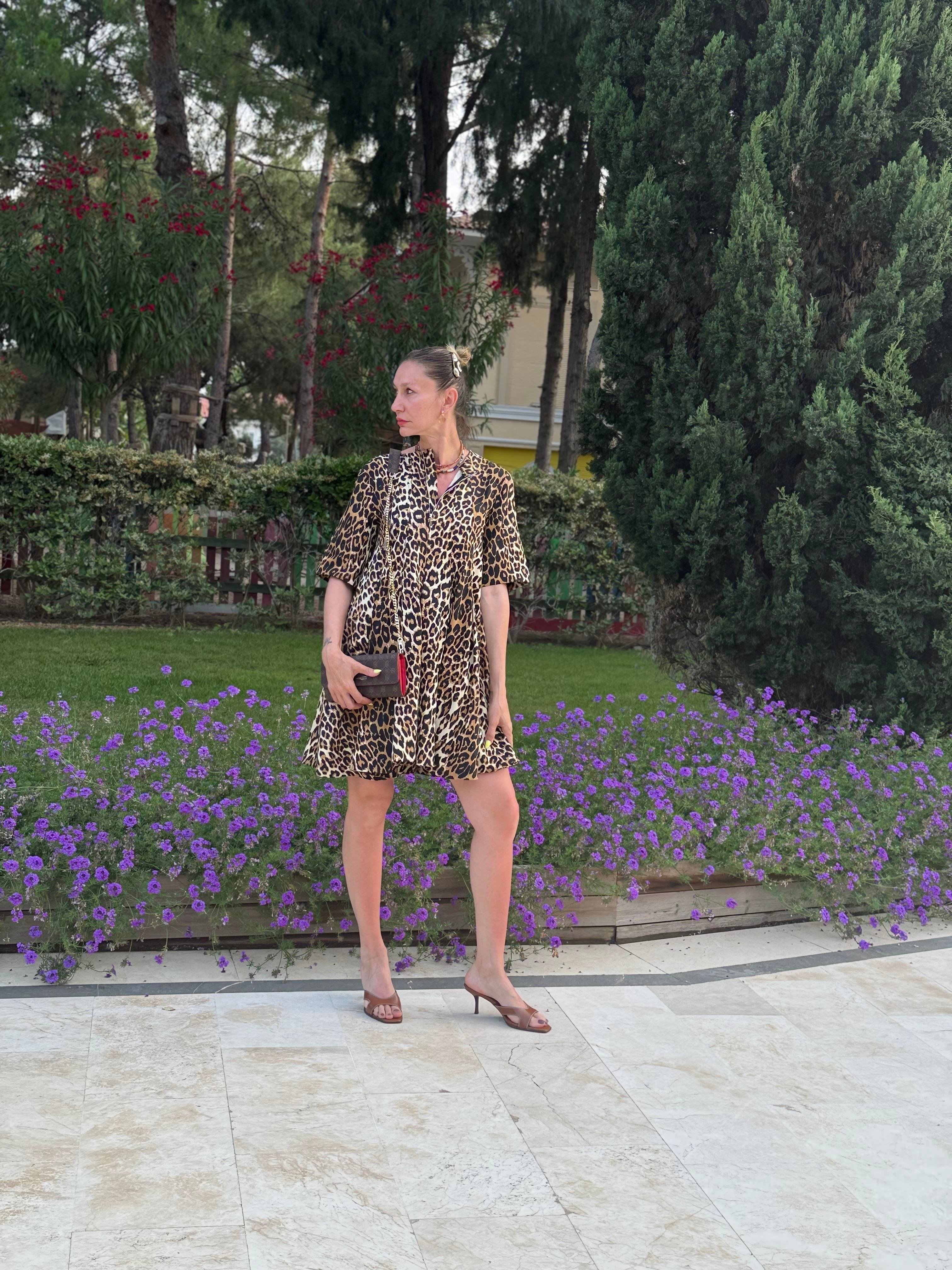 Leopar Volanlı Elbise