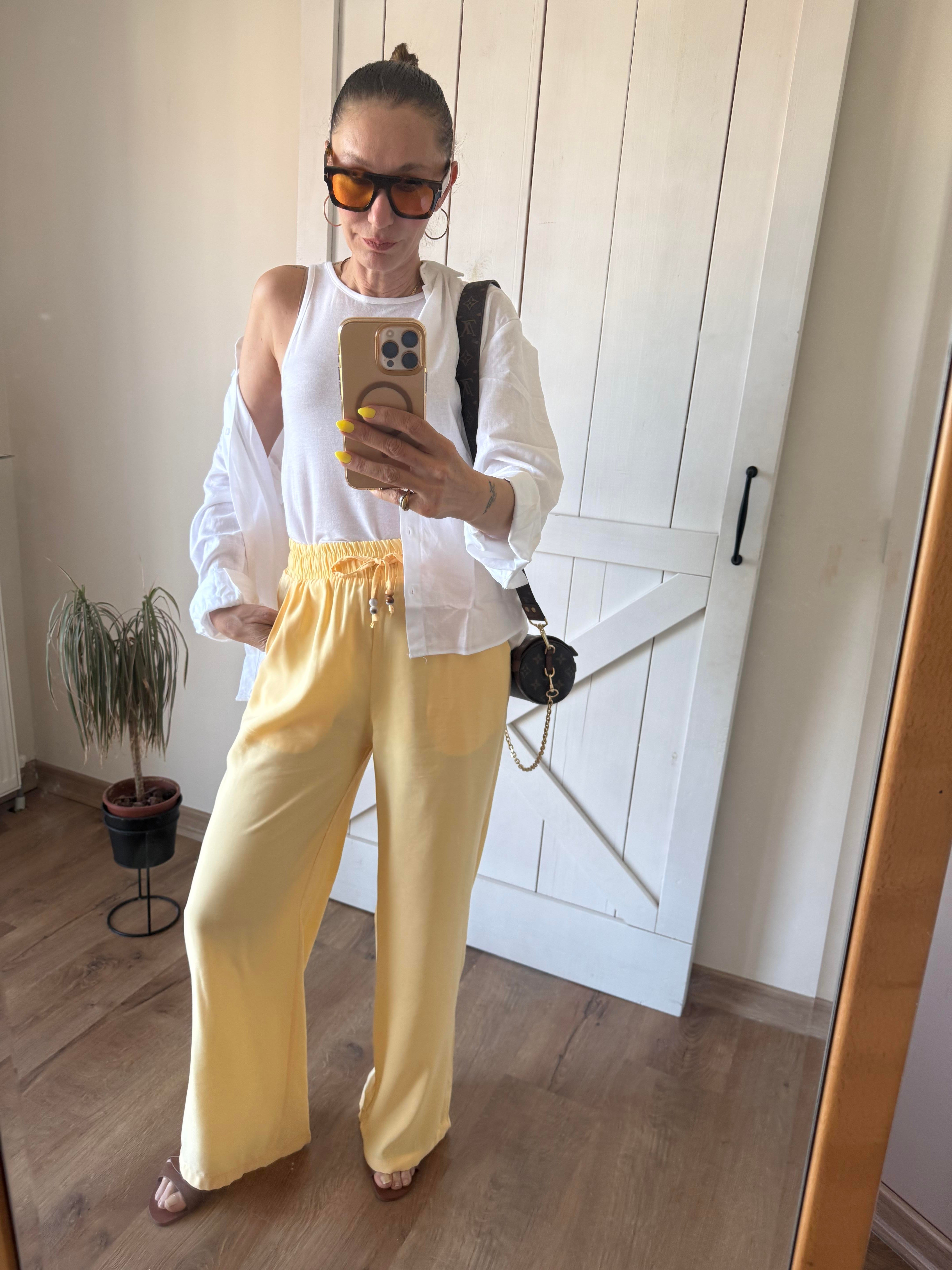 Limon Tensel Beli Lastikli Pantolon