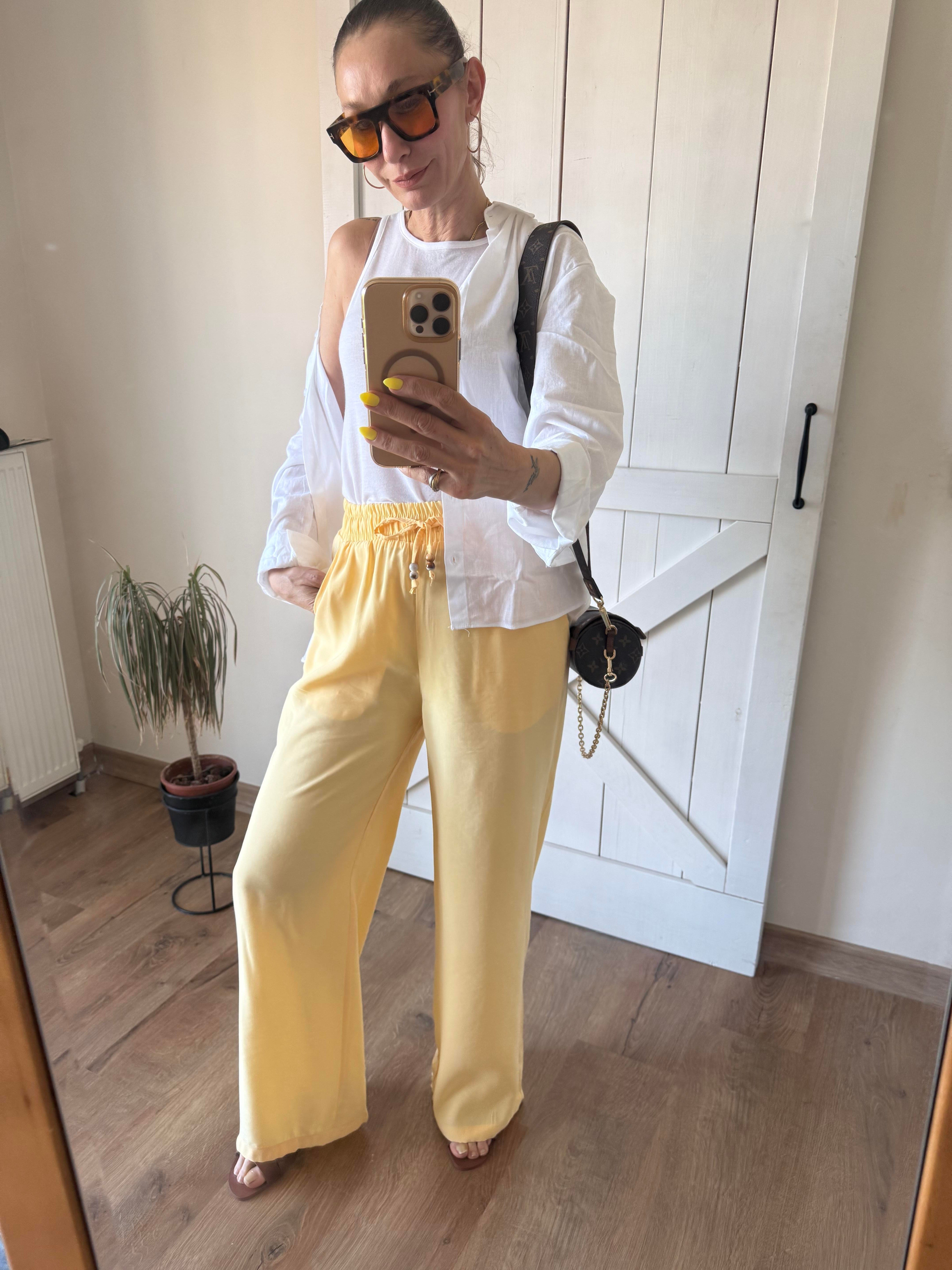 Limon Tensel Beli Lastikli Pantolon