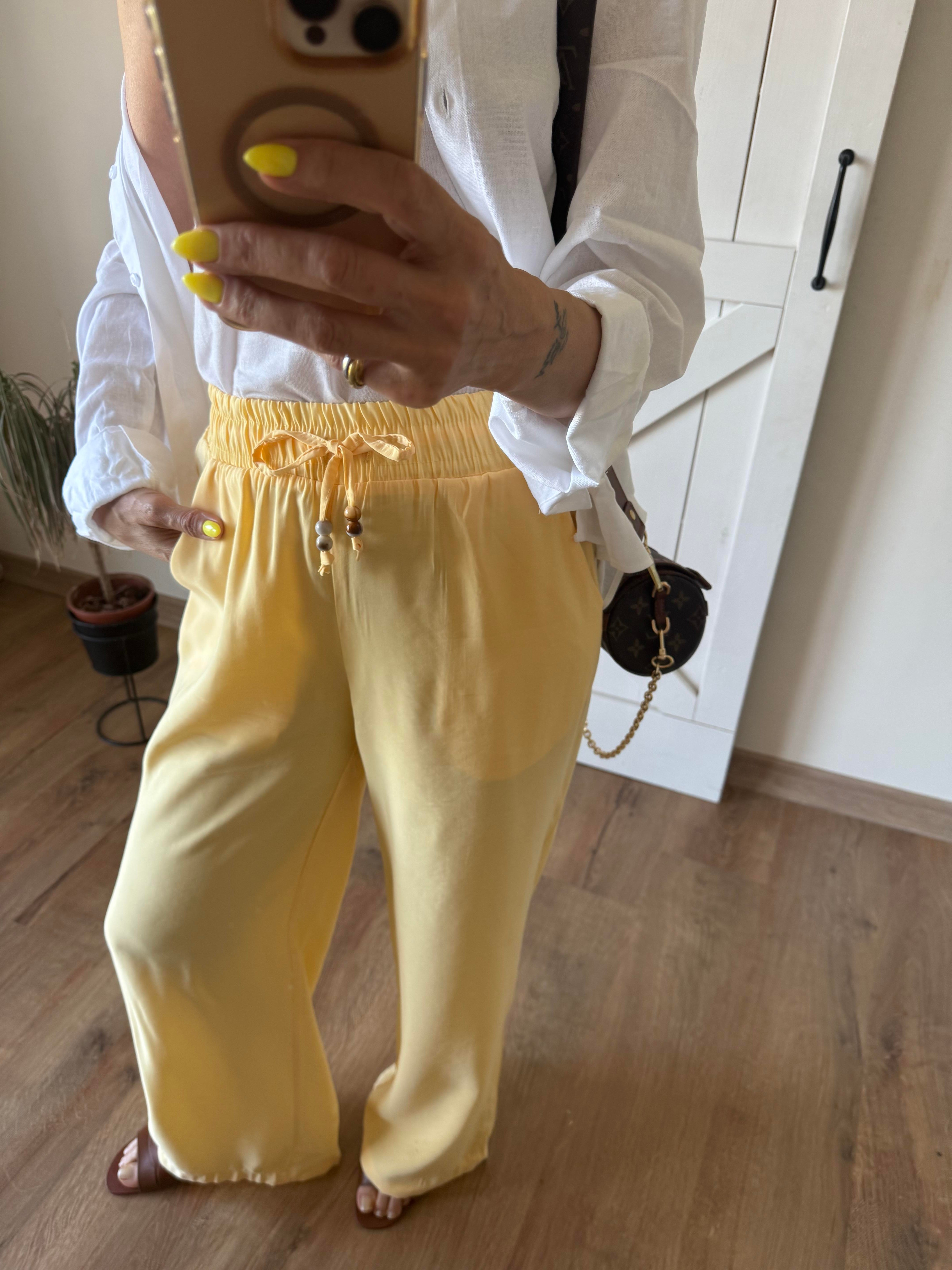 Limon Tensel Beli Lastikli Pantolon