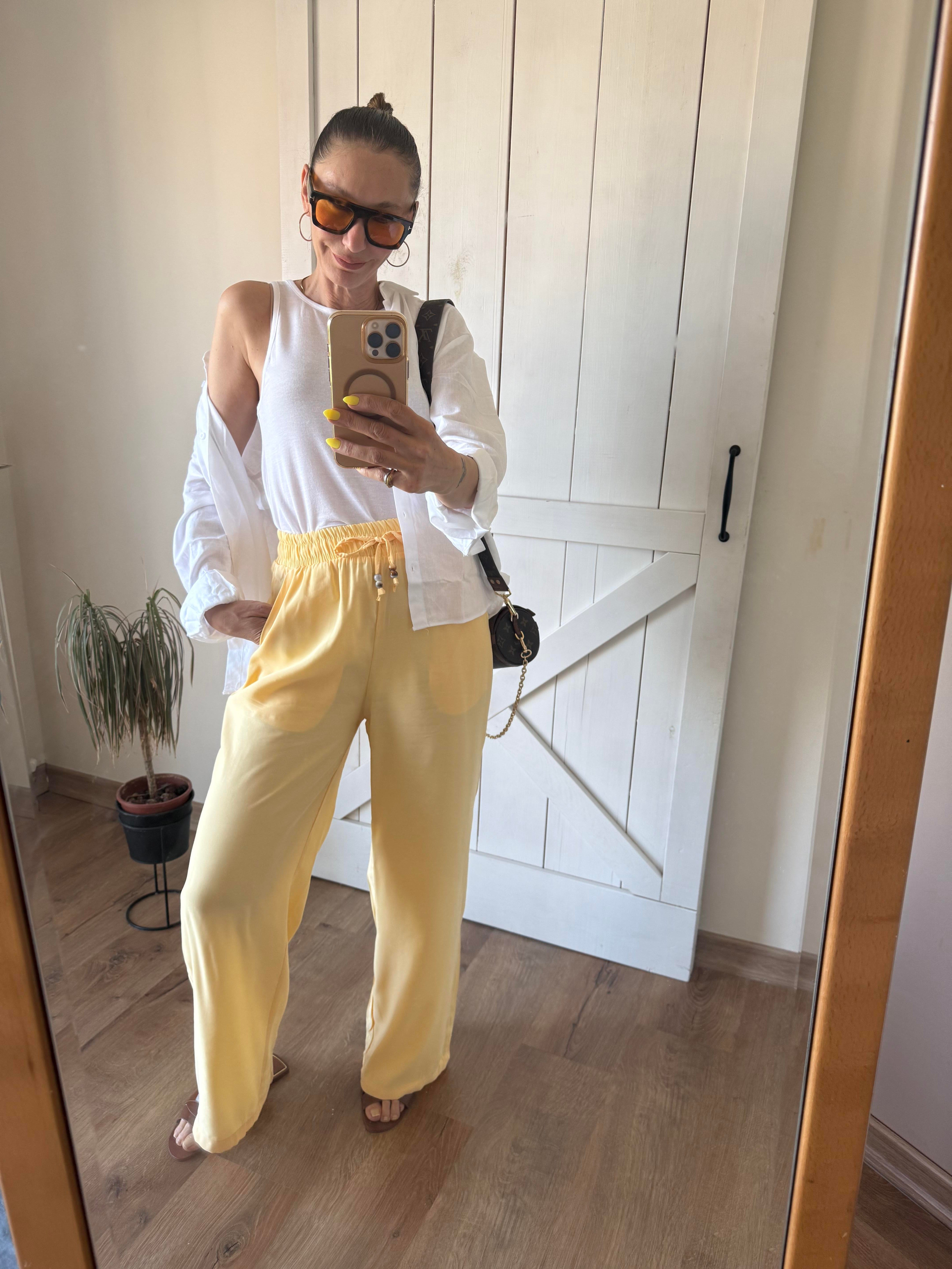 Limon Tensel Beli Lastikli Pantolon