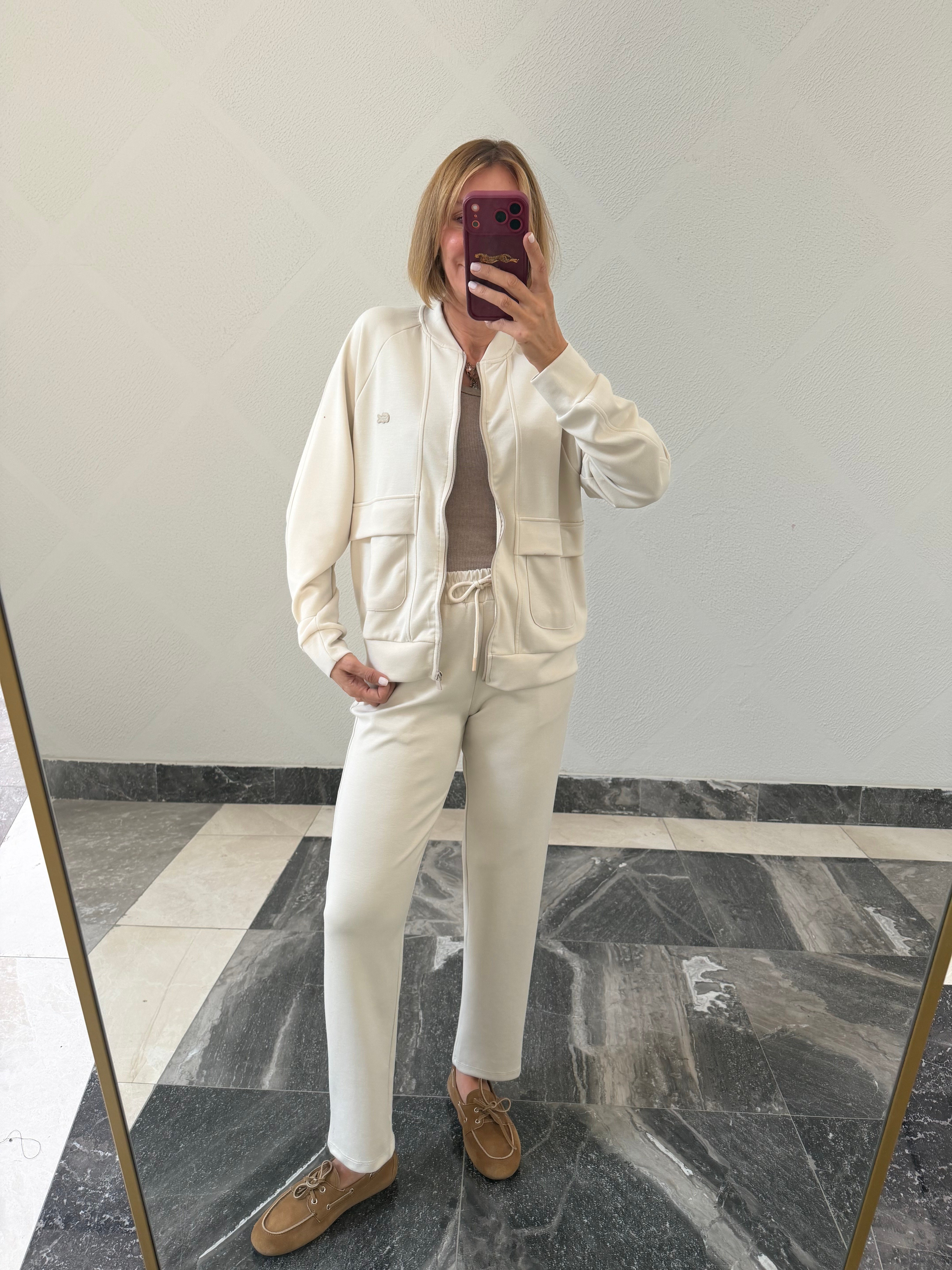 Logolo Fermuarlı Sweat Pantolon Takım