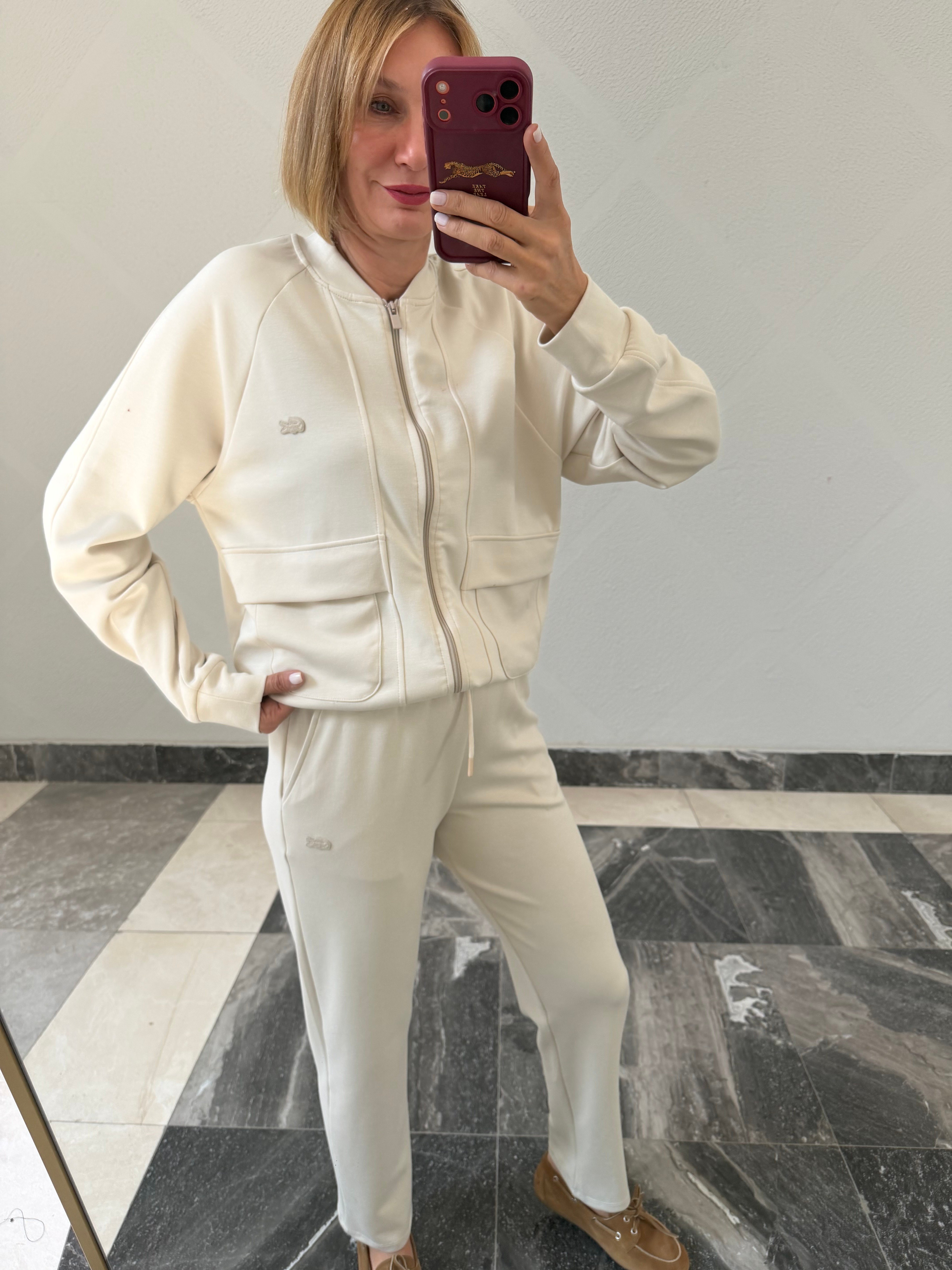Logolo Fermuarlı Sweat Pantolon Takım