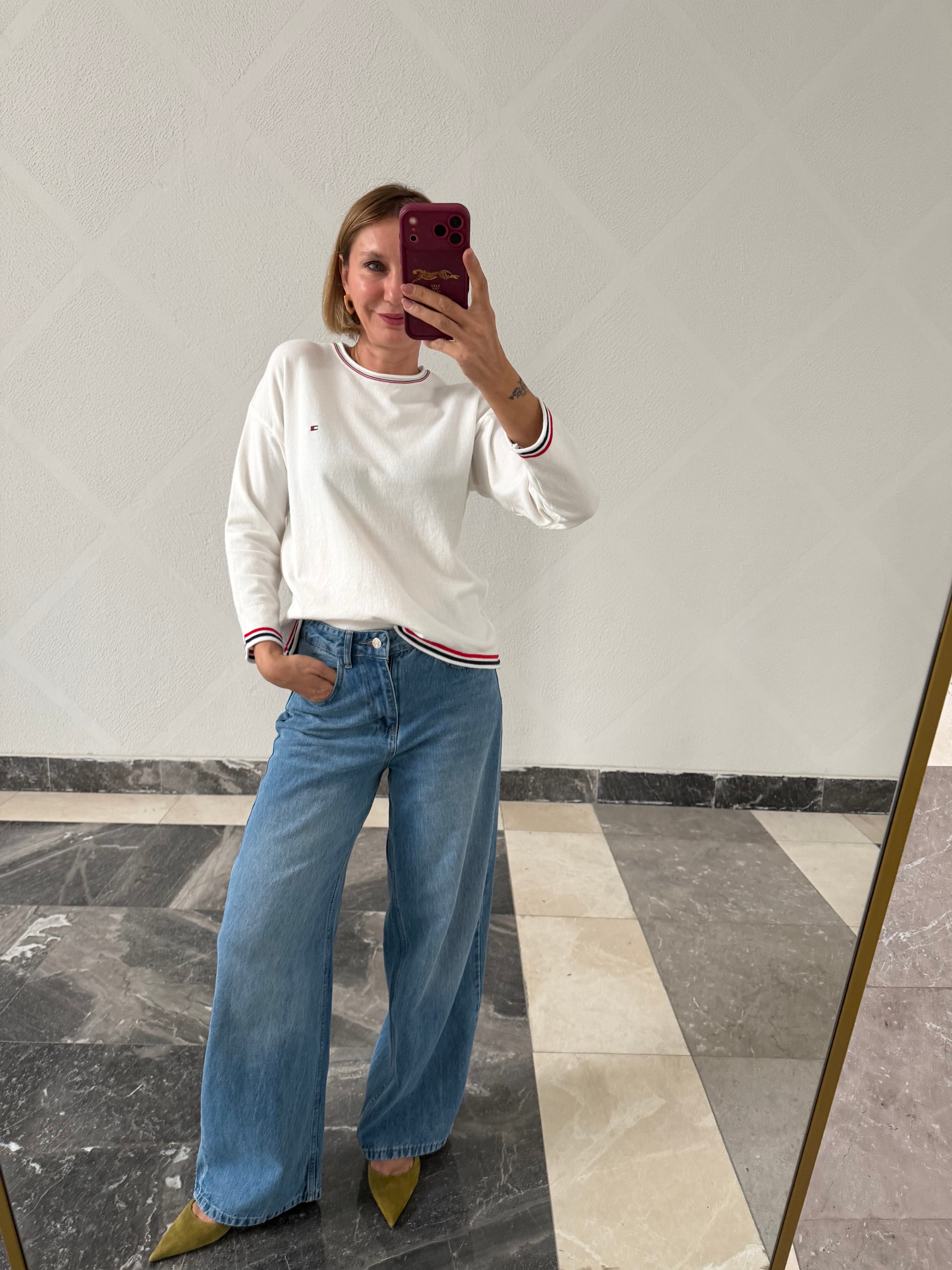 Logolu Corsman Kırık Beyaz Şeritli Triko