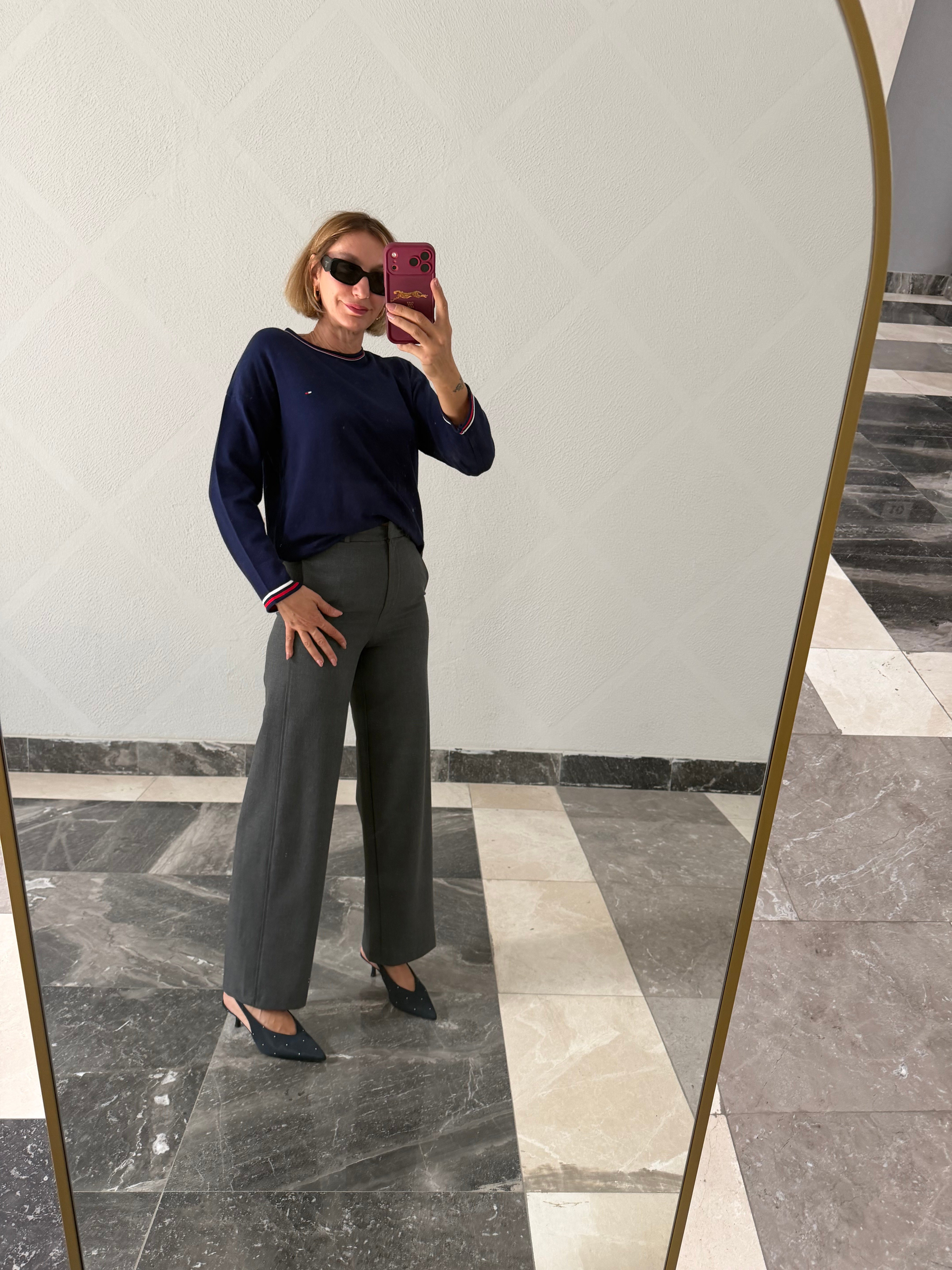 Logolu Corsman Lacivert Şeritli Triko