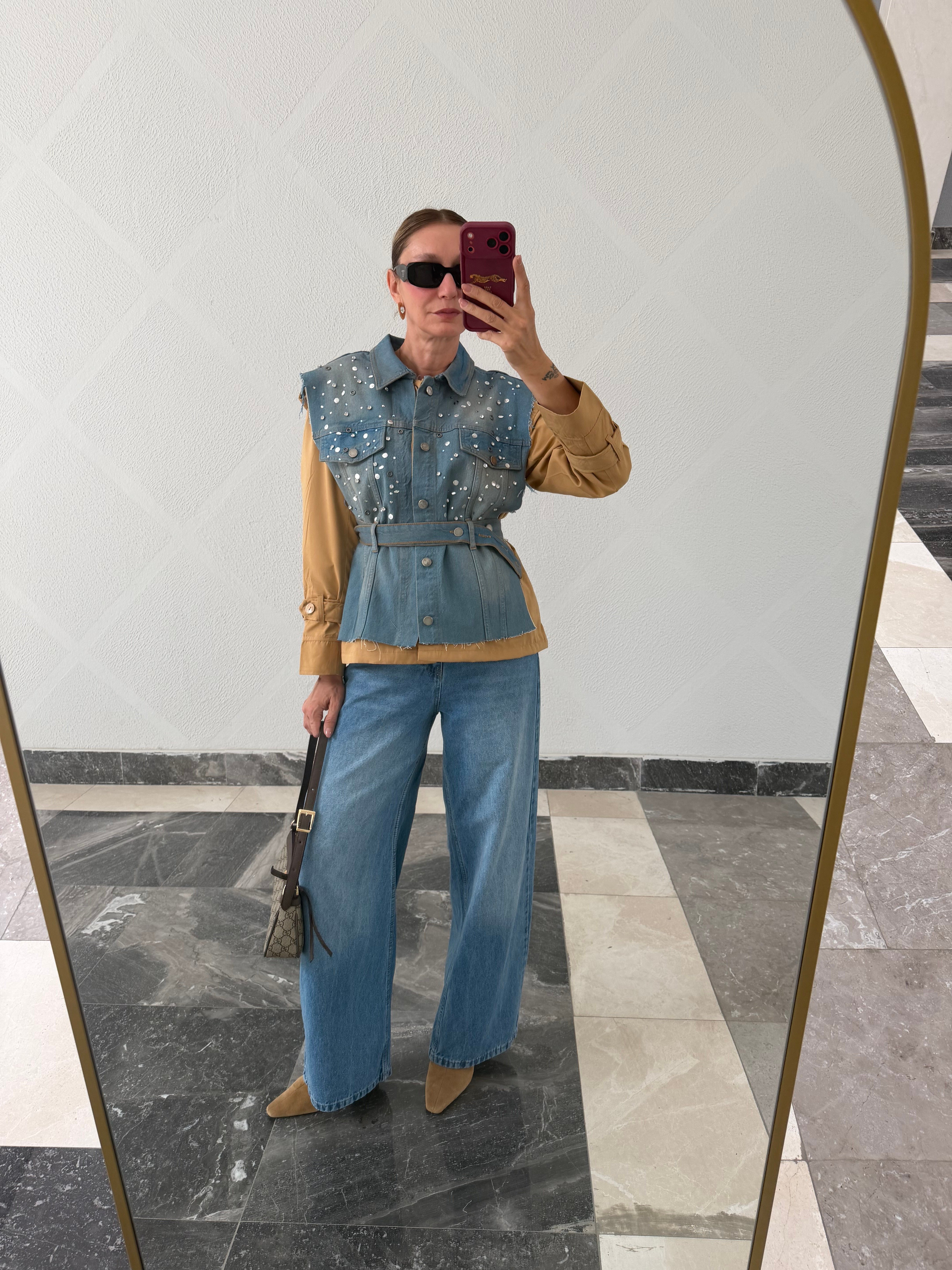 Loveee Orijinal Model , Taş İşlemeli, Jean Detayl