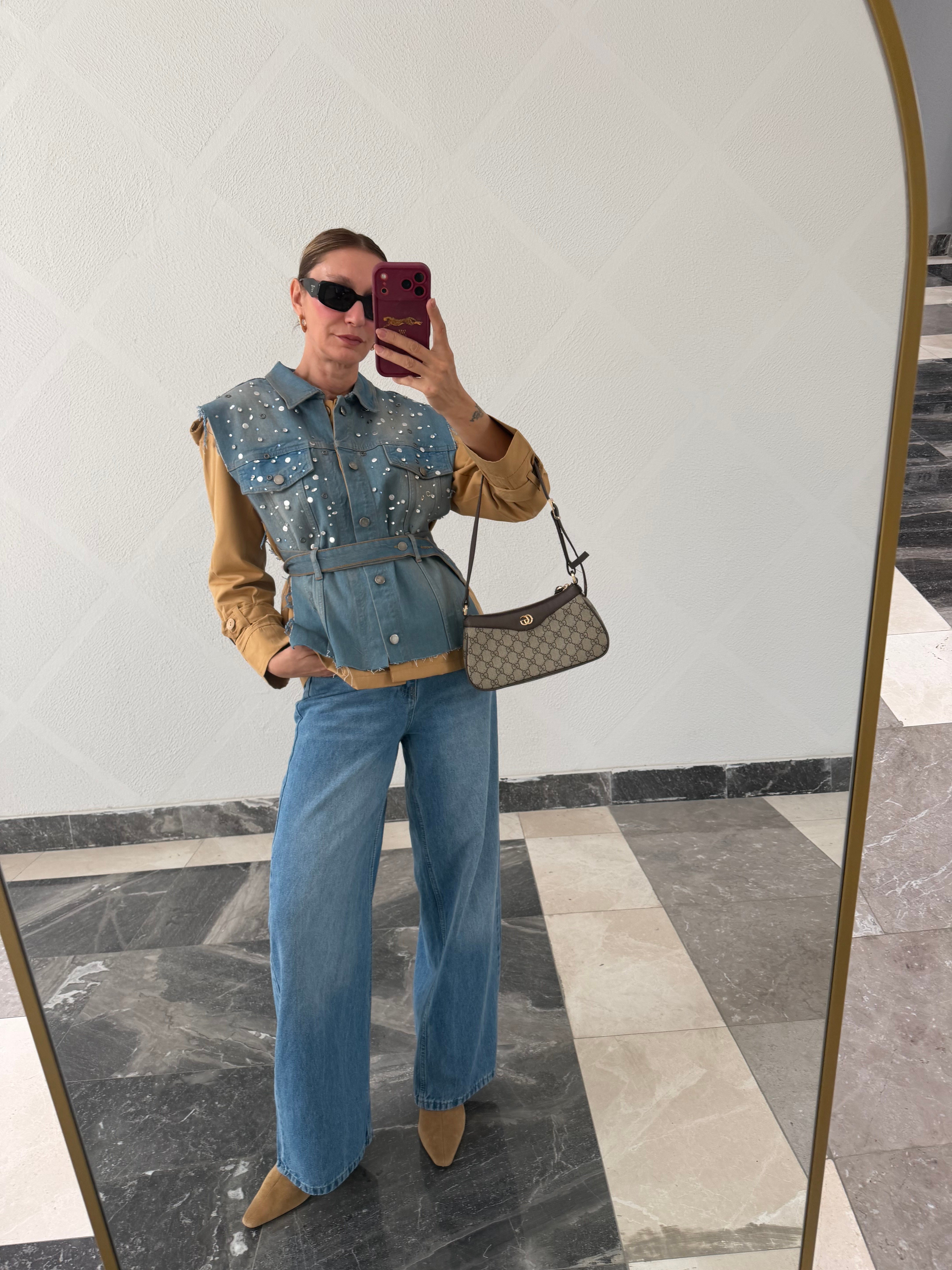 Loveee Orijinal Model , Taş İşlemeli, Jean Detayl