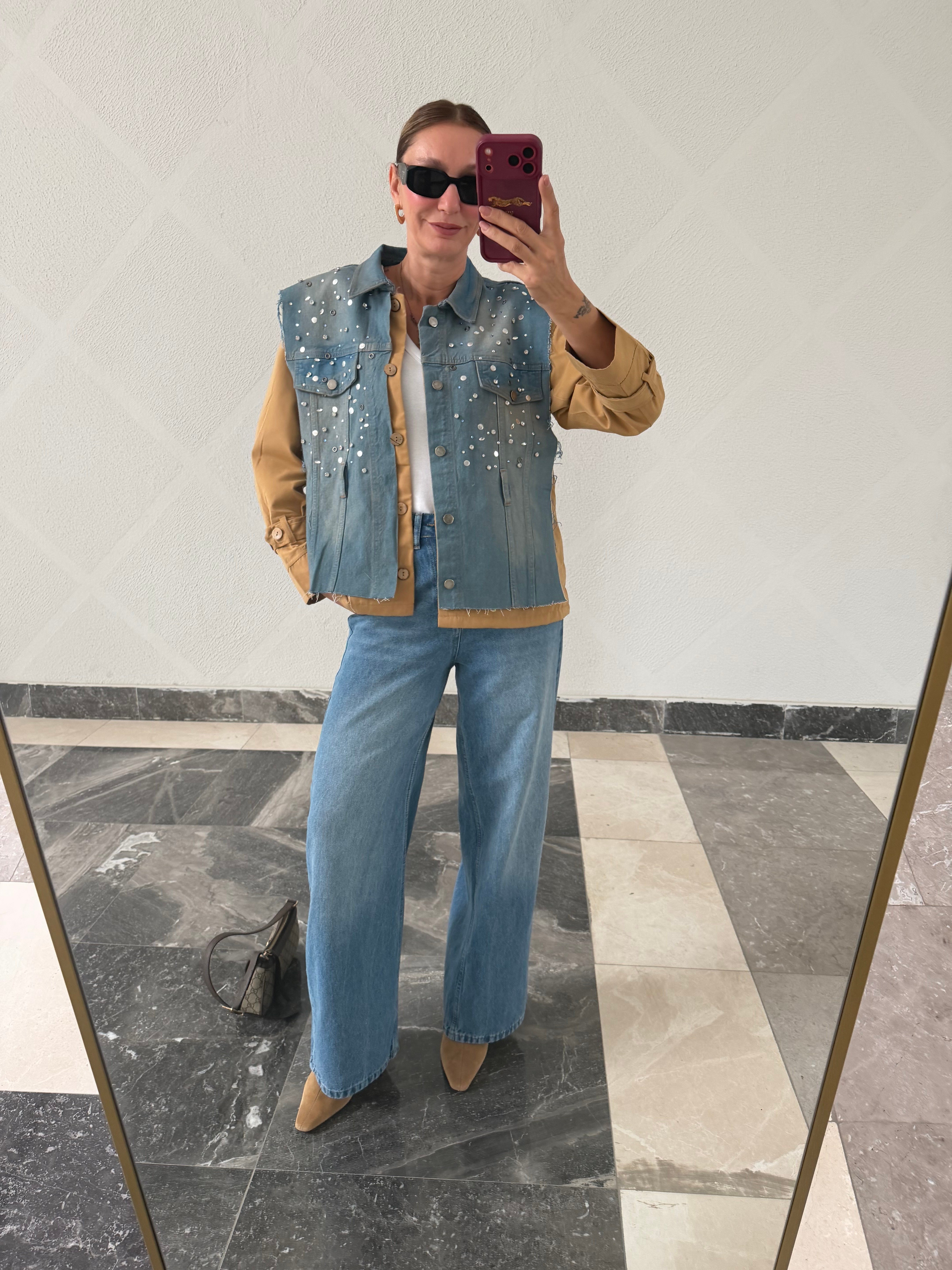 Loveee Orijinal Model , Taş İşlemeli, Jean Detayl