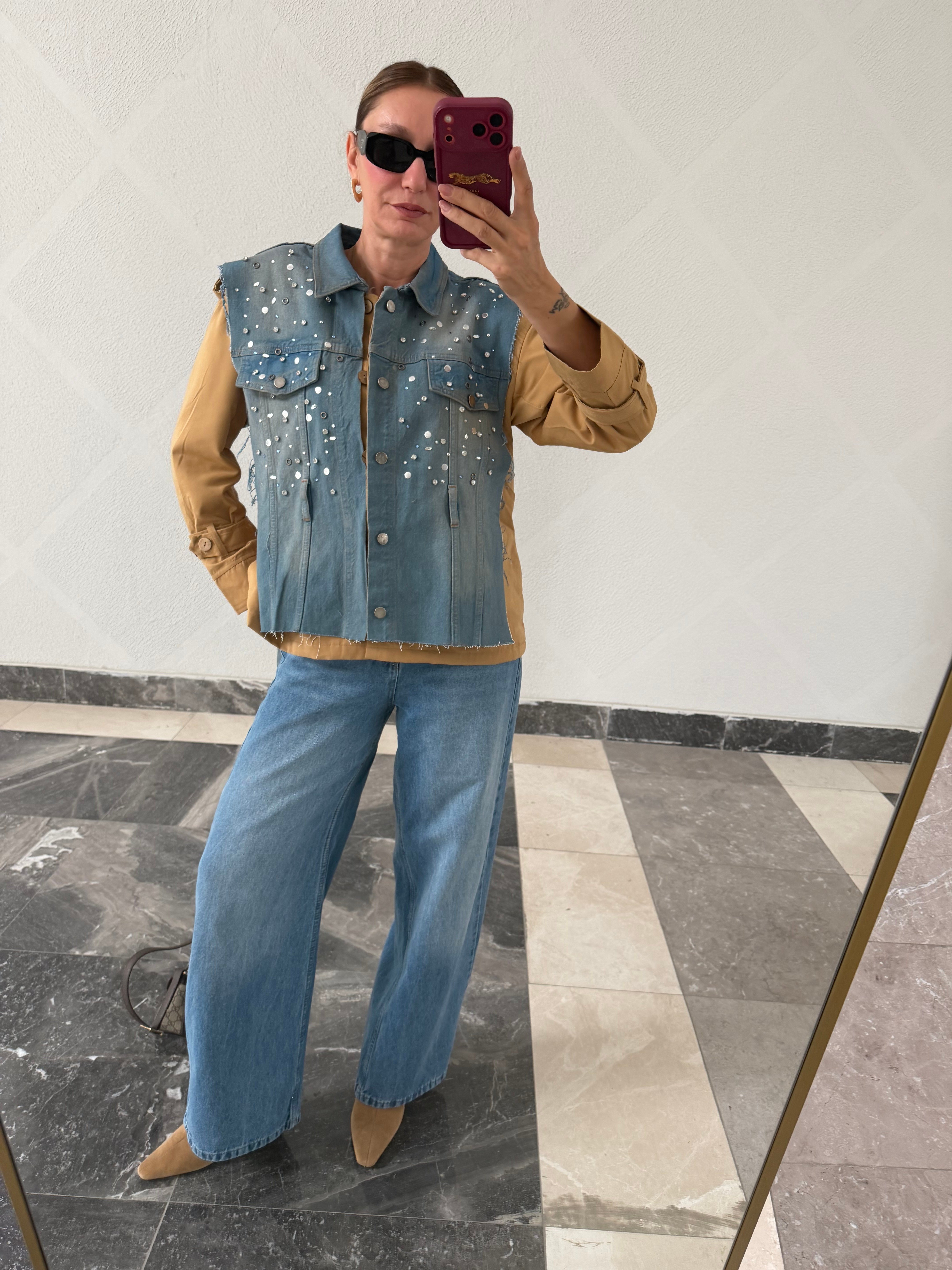 Loveee Orijinal Model , Taş İşlemeli, Jean Detayl