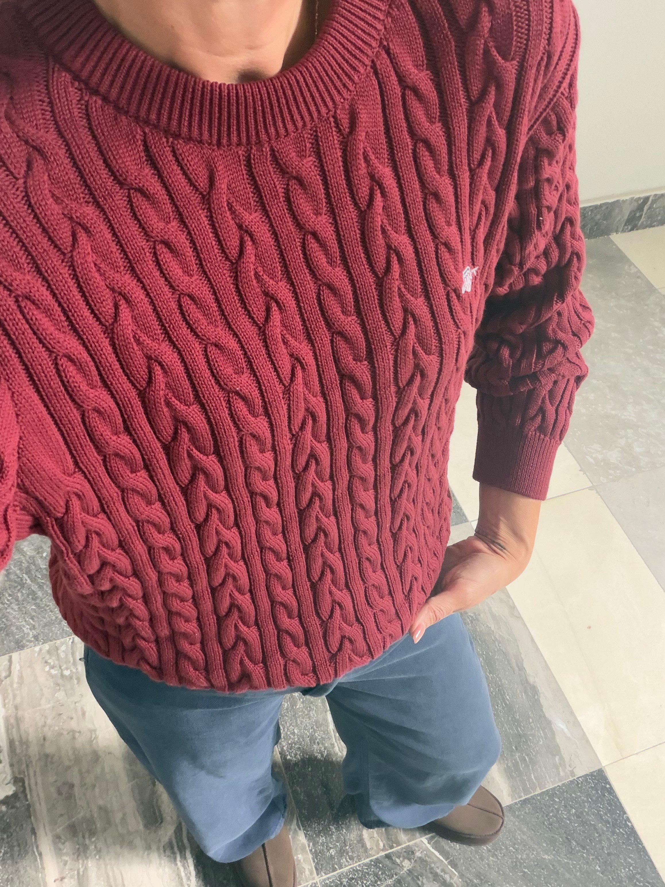 Luxury Marka Saç Örgü Bordo Triko Kazak