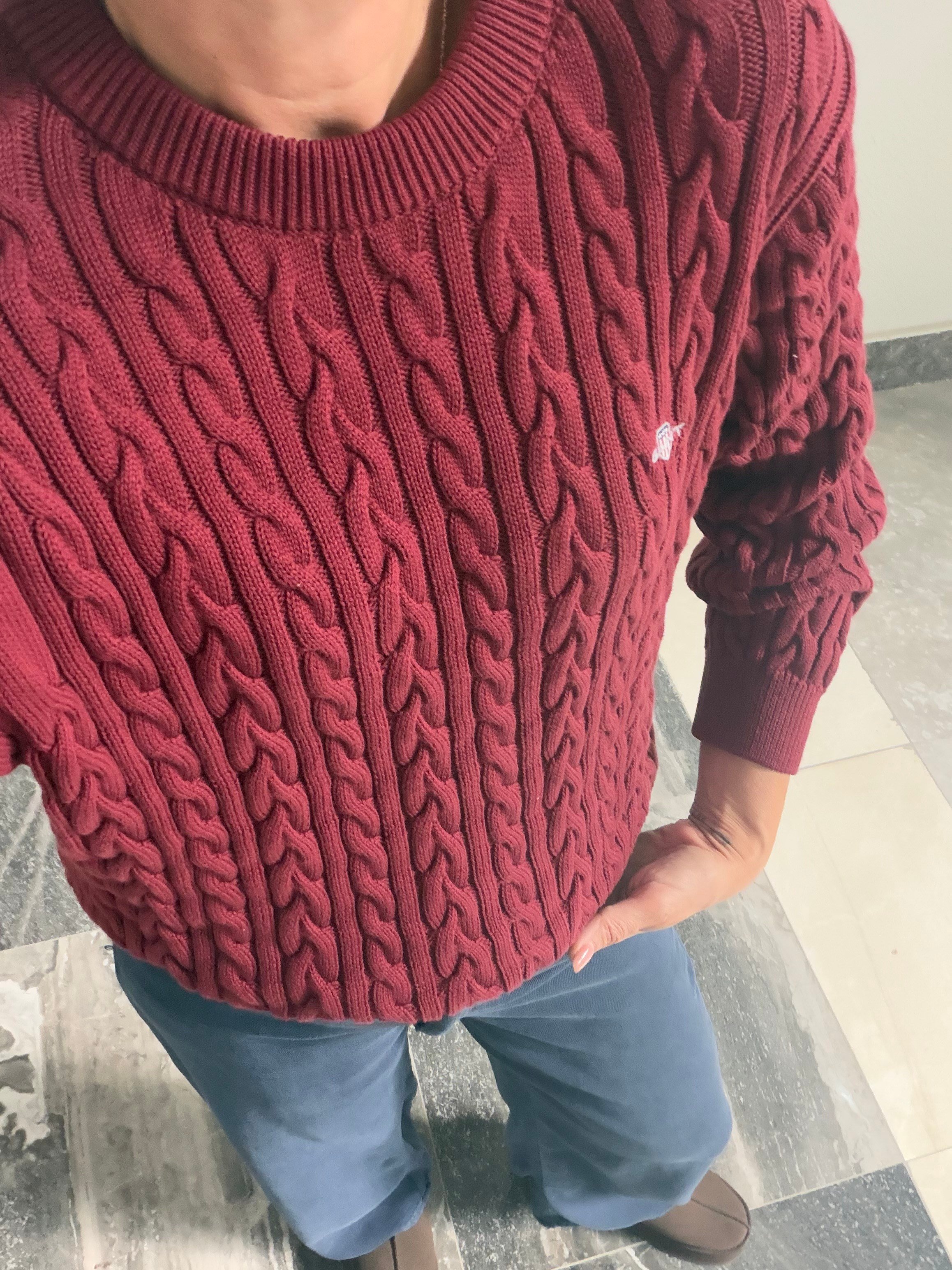 Luxury Marka Saç Örgü Bordo Triko Kazak