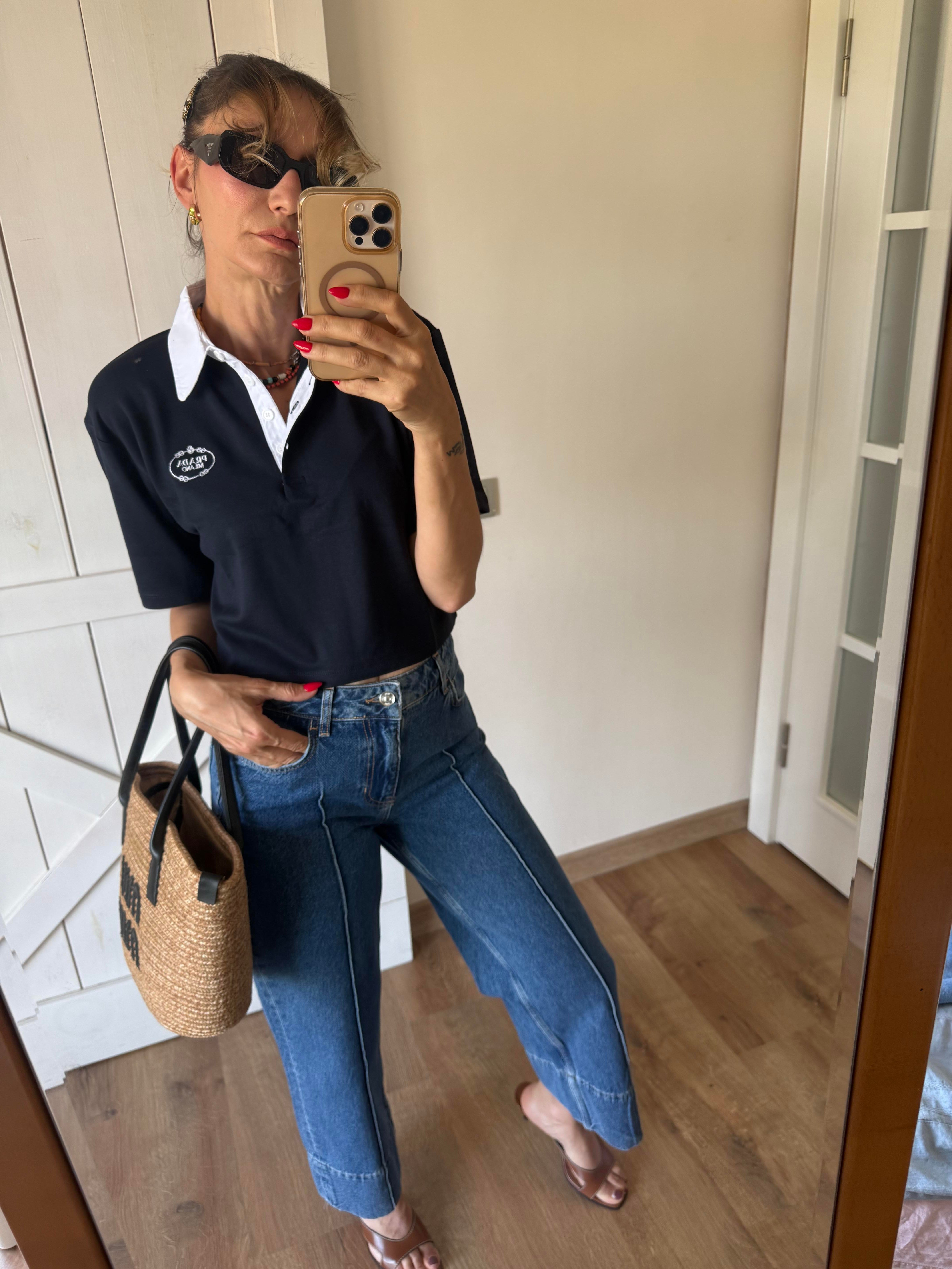 Luxury Premium Laci Polo Yaka Crop Tshirt