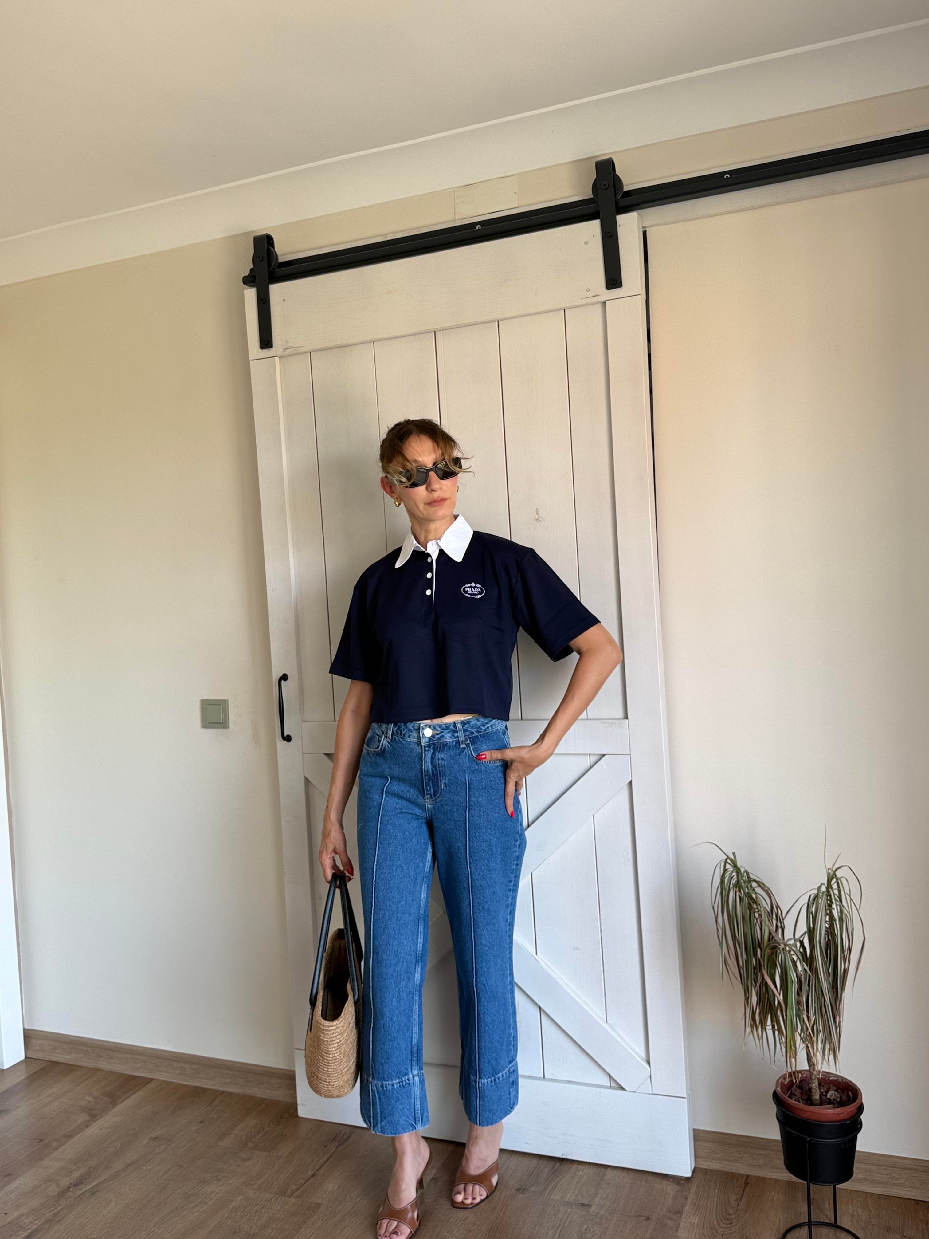 Luxury Premium Laci Polo Yaka Crop Tshirt