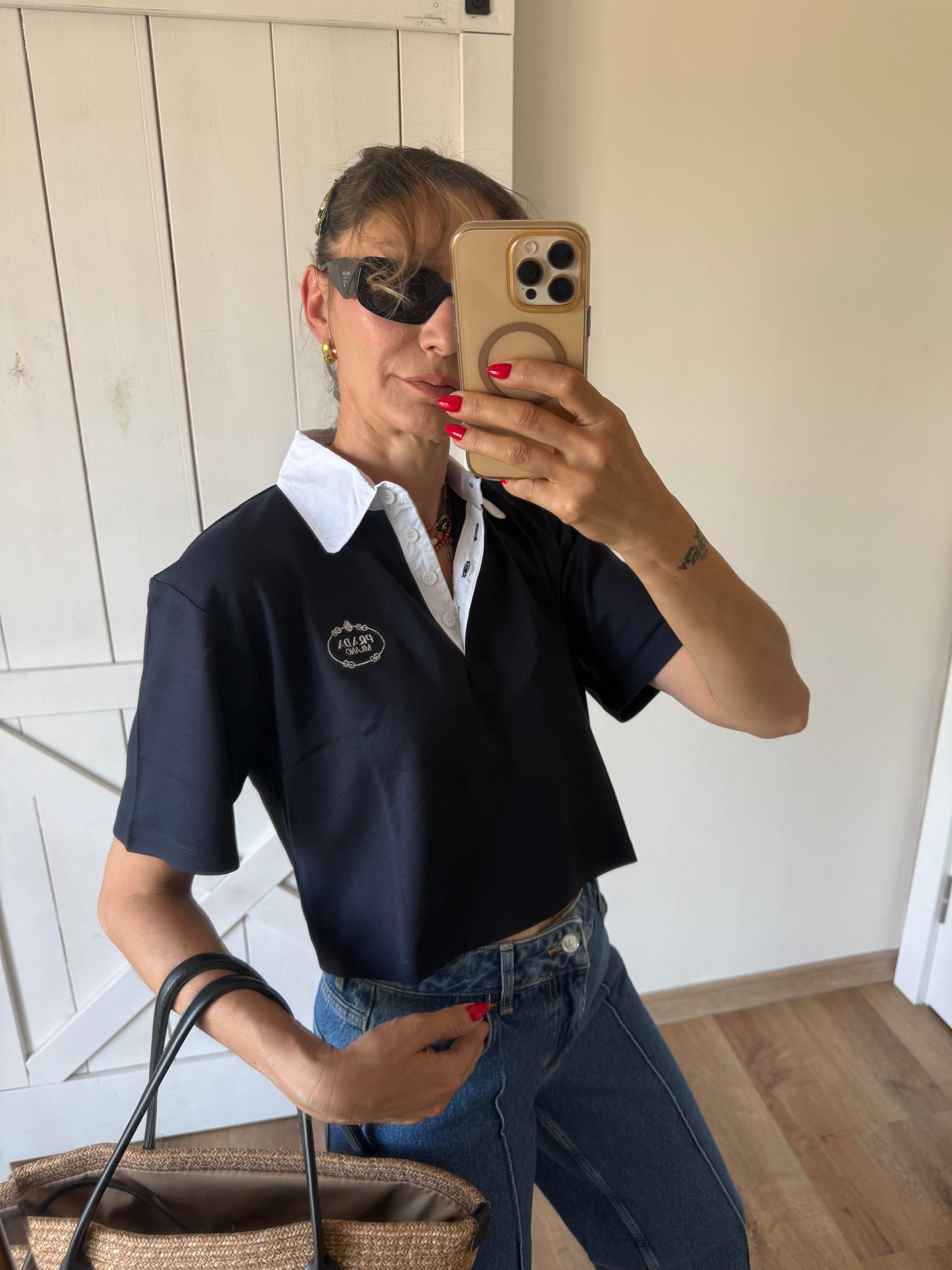 Luxury Premium Laci Polo Yaka Crop Tshirt