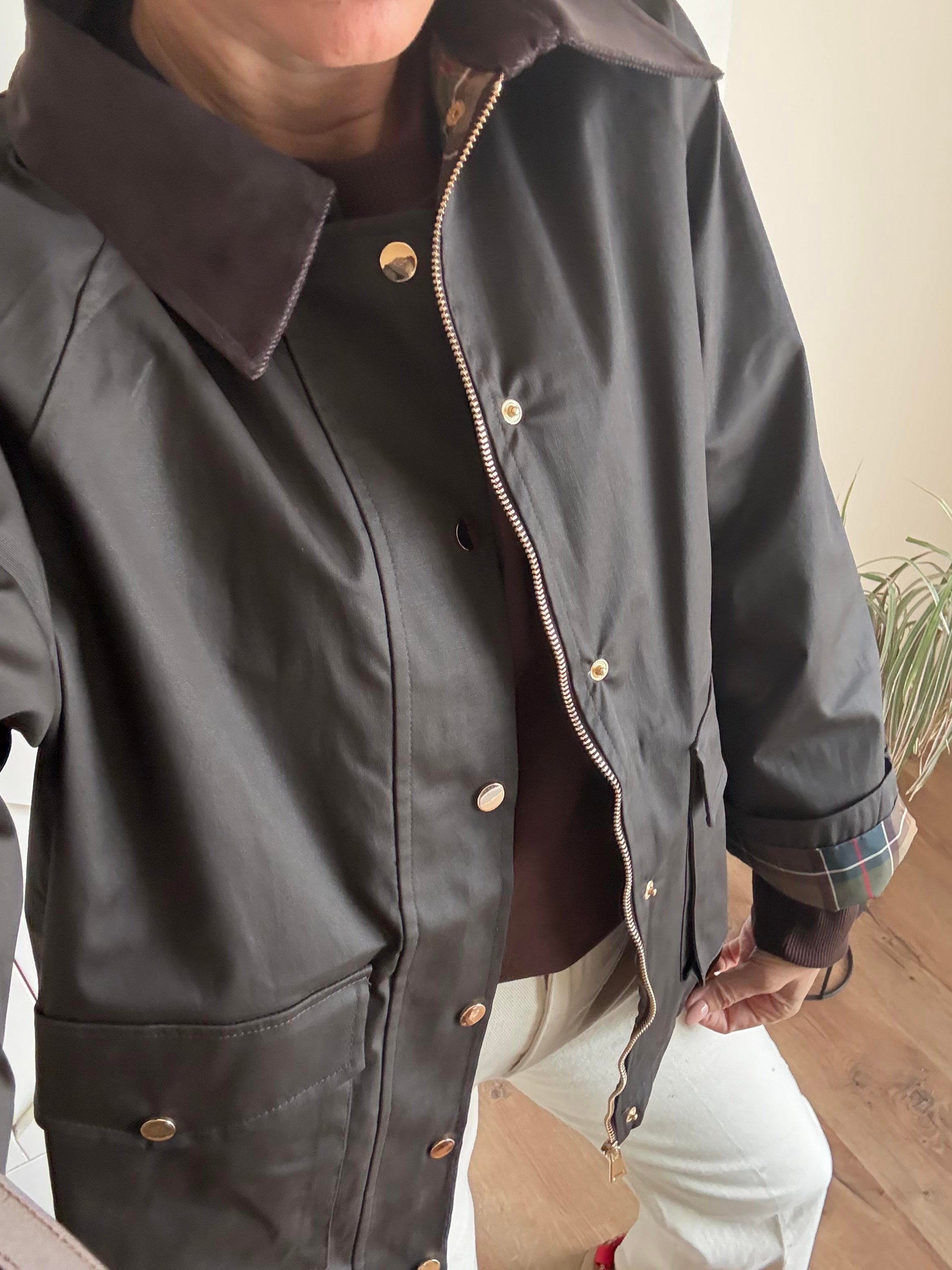 Marka Model Astarı Ekoseli Kadife Yaka Yağlı Mont