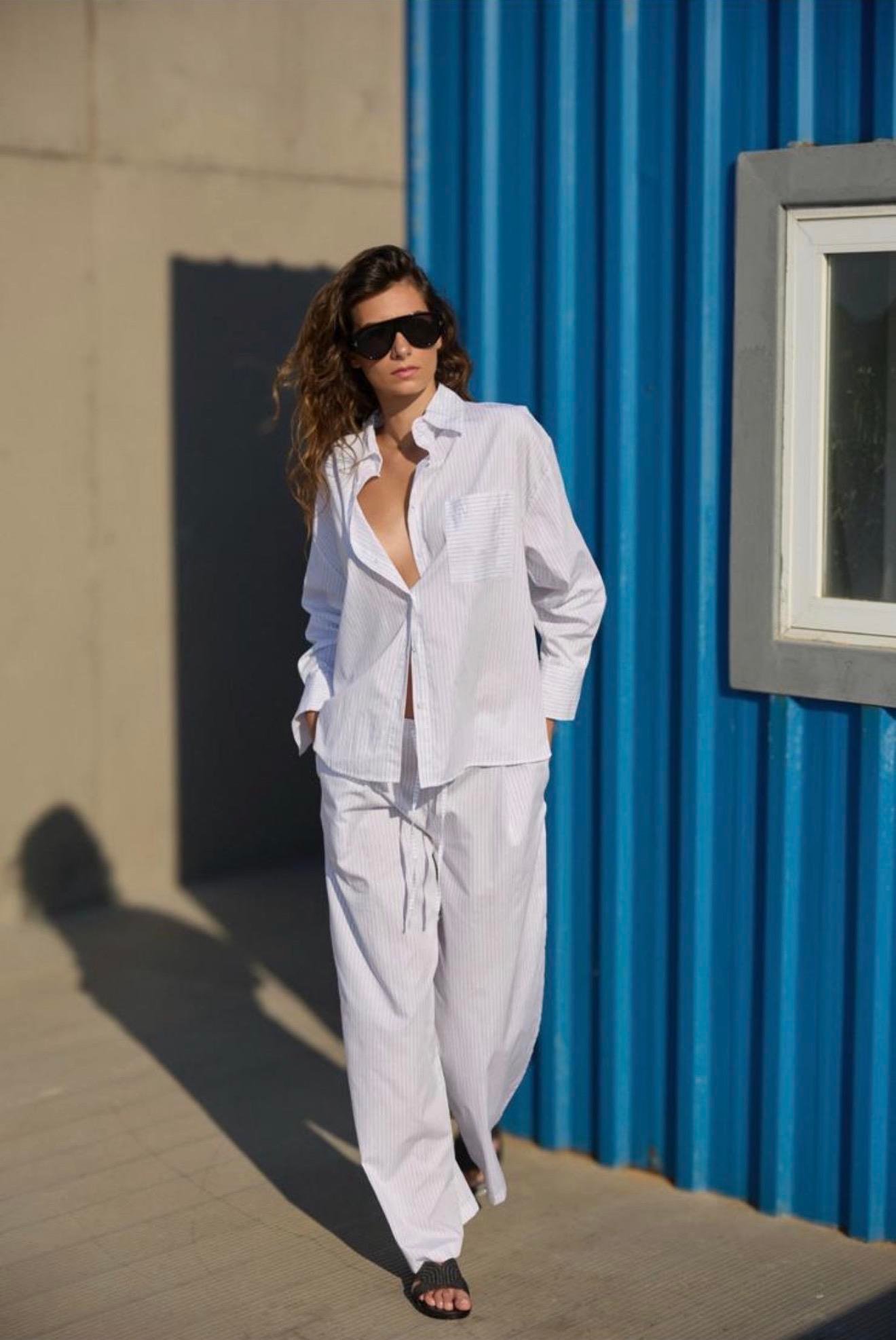 Marka Model Çizgili Gömlek Pantolon Takım