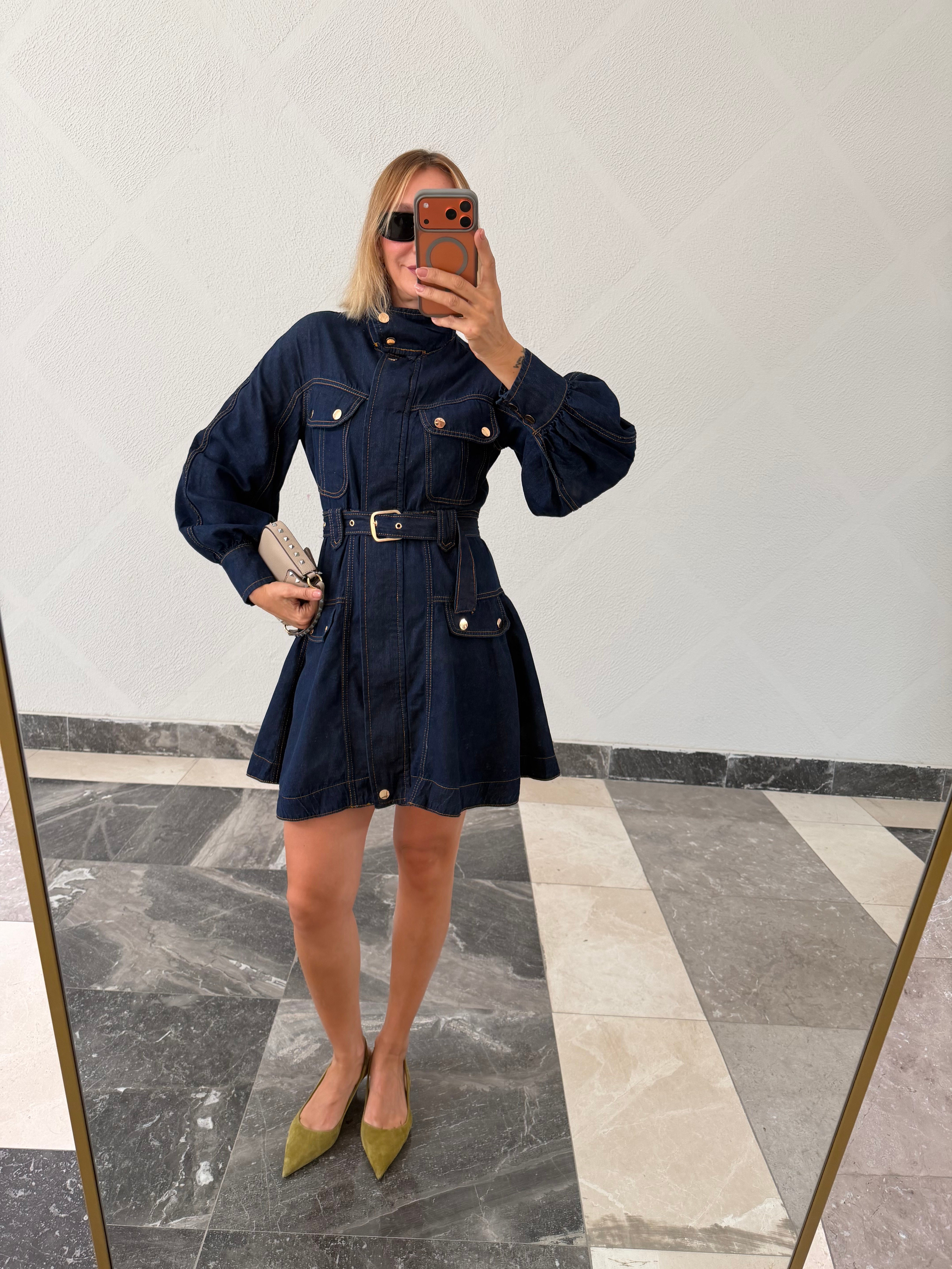 Marka Model Denim Premium Dik Yaka Elbise