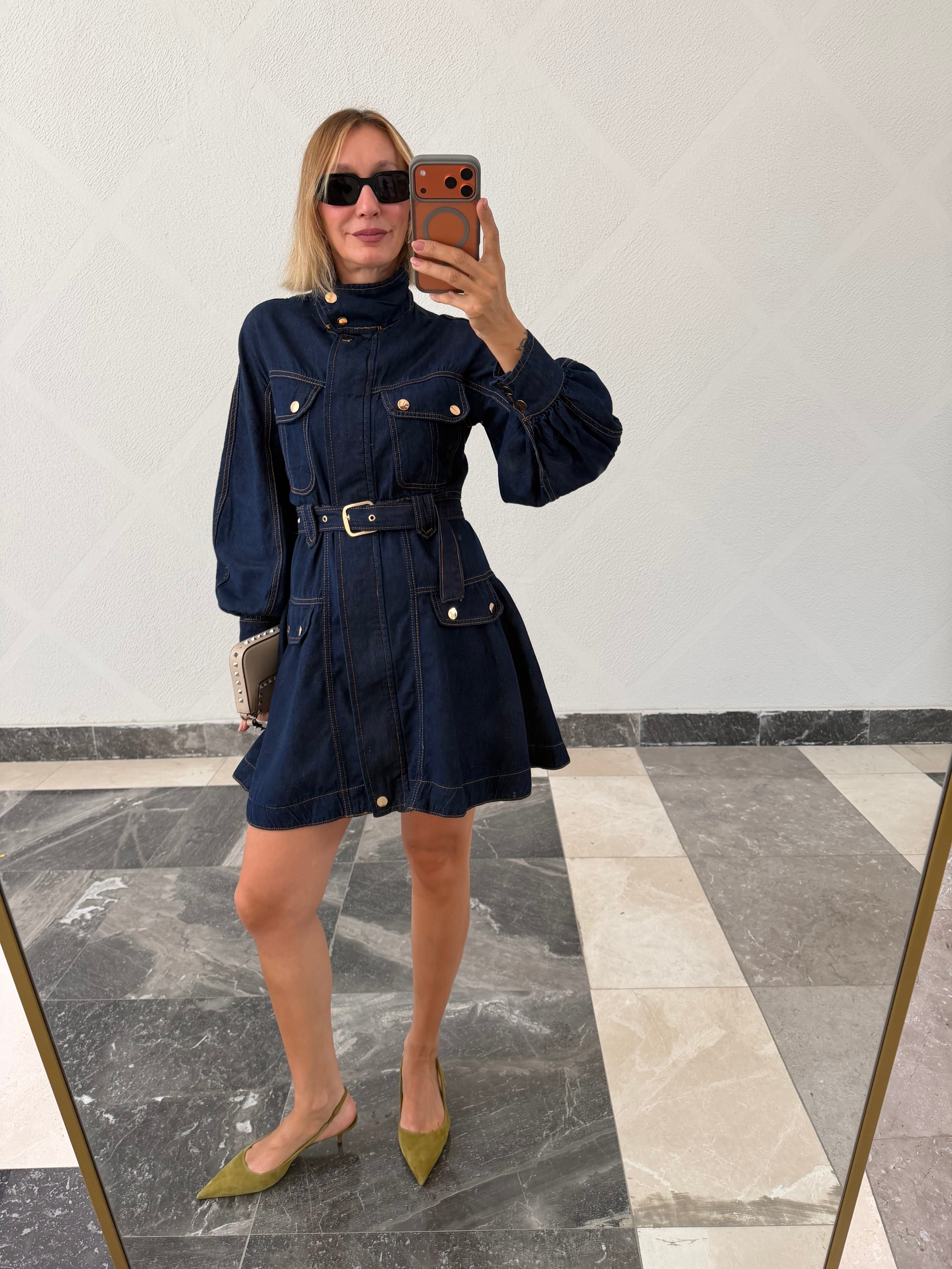 Marka Model Denim Premium Dik Yaka Elbise