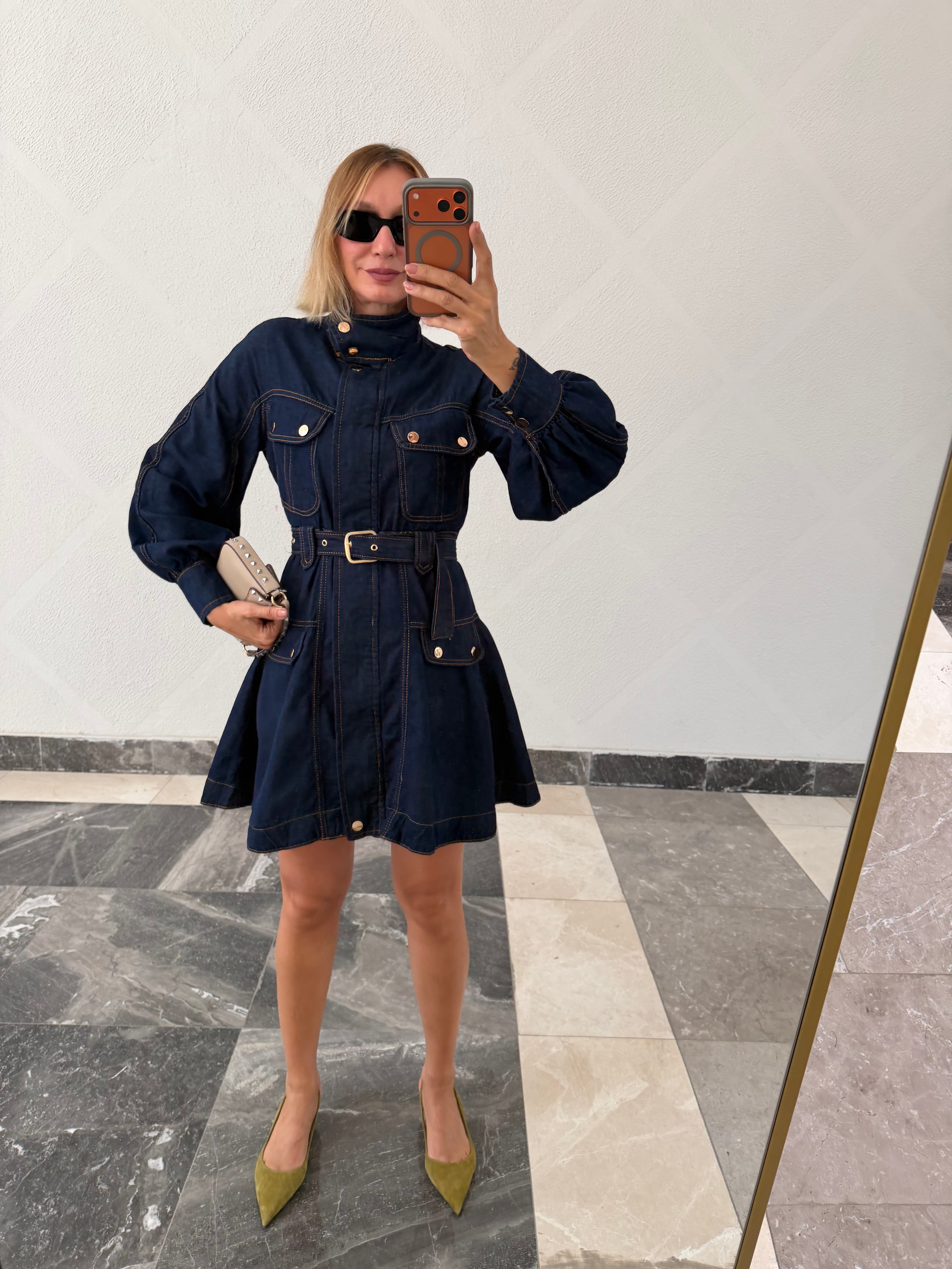 Marka Model Denim Premium Dik Yaka Elbise