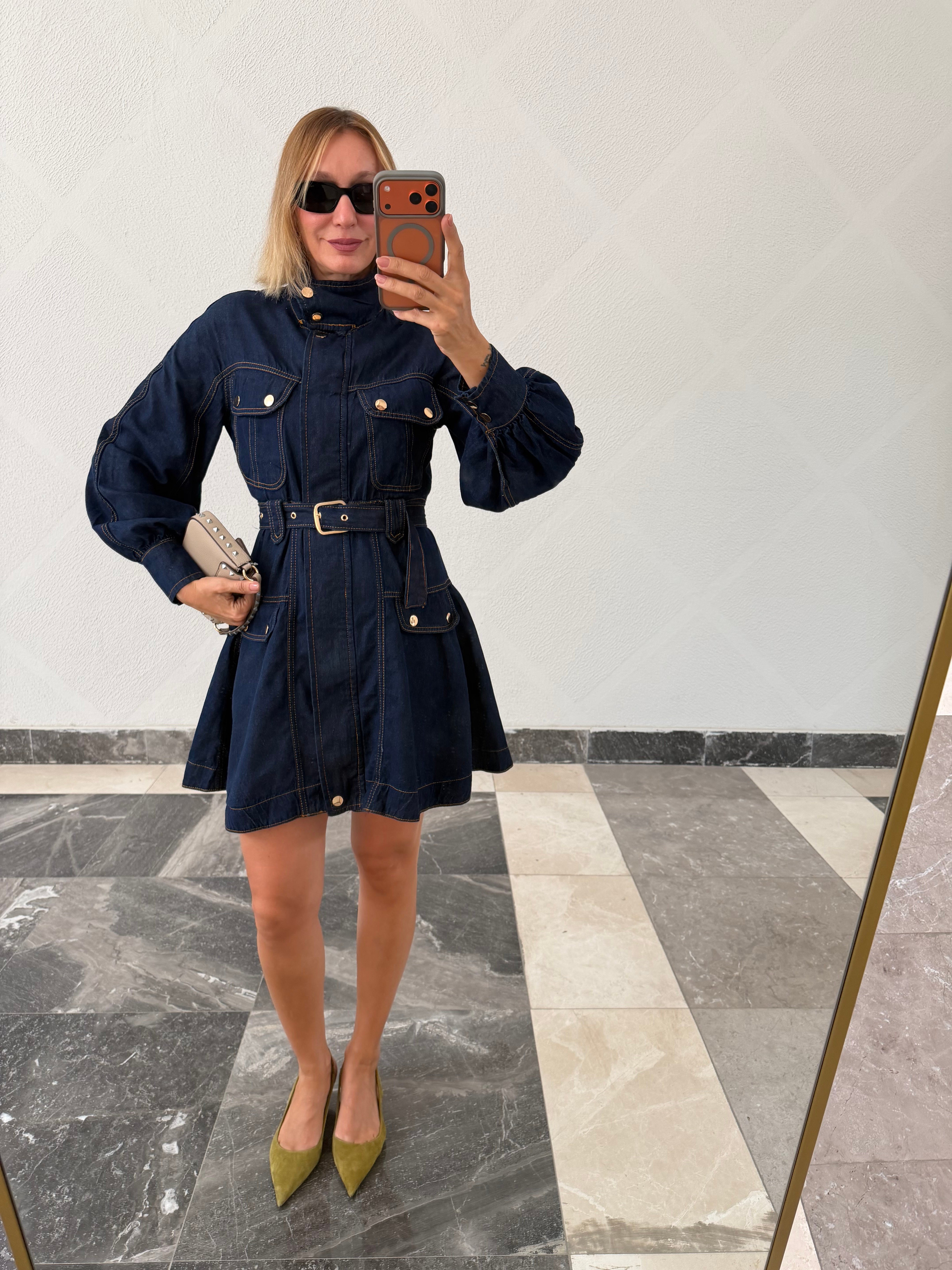 Marka Model Denim Premium Dik Yaka Elbise