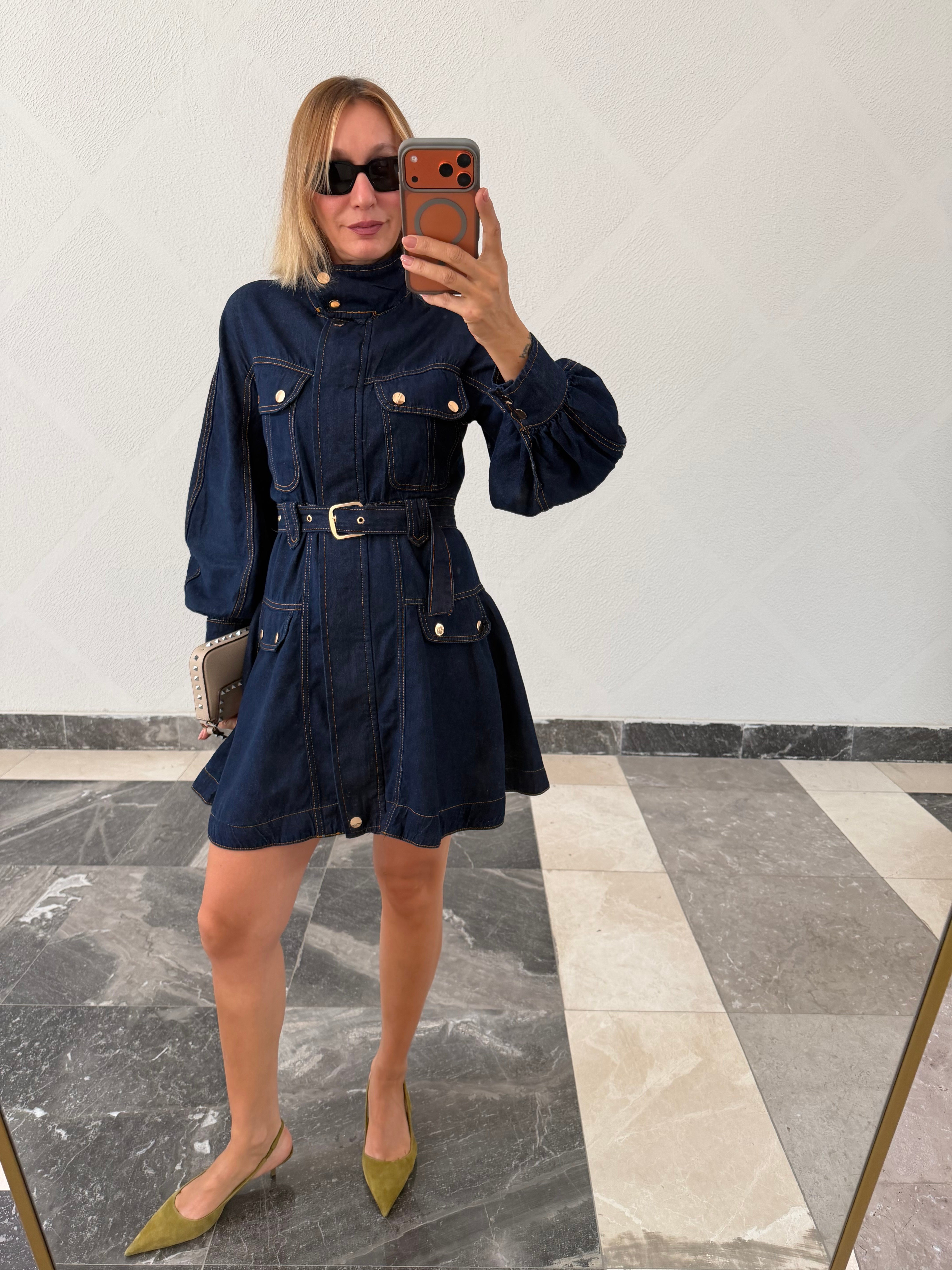 Marka Model Denim Premium Dik Yaka Elbise