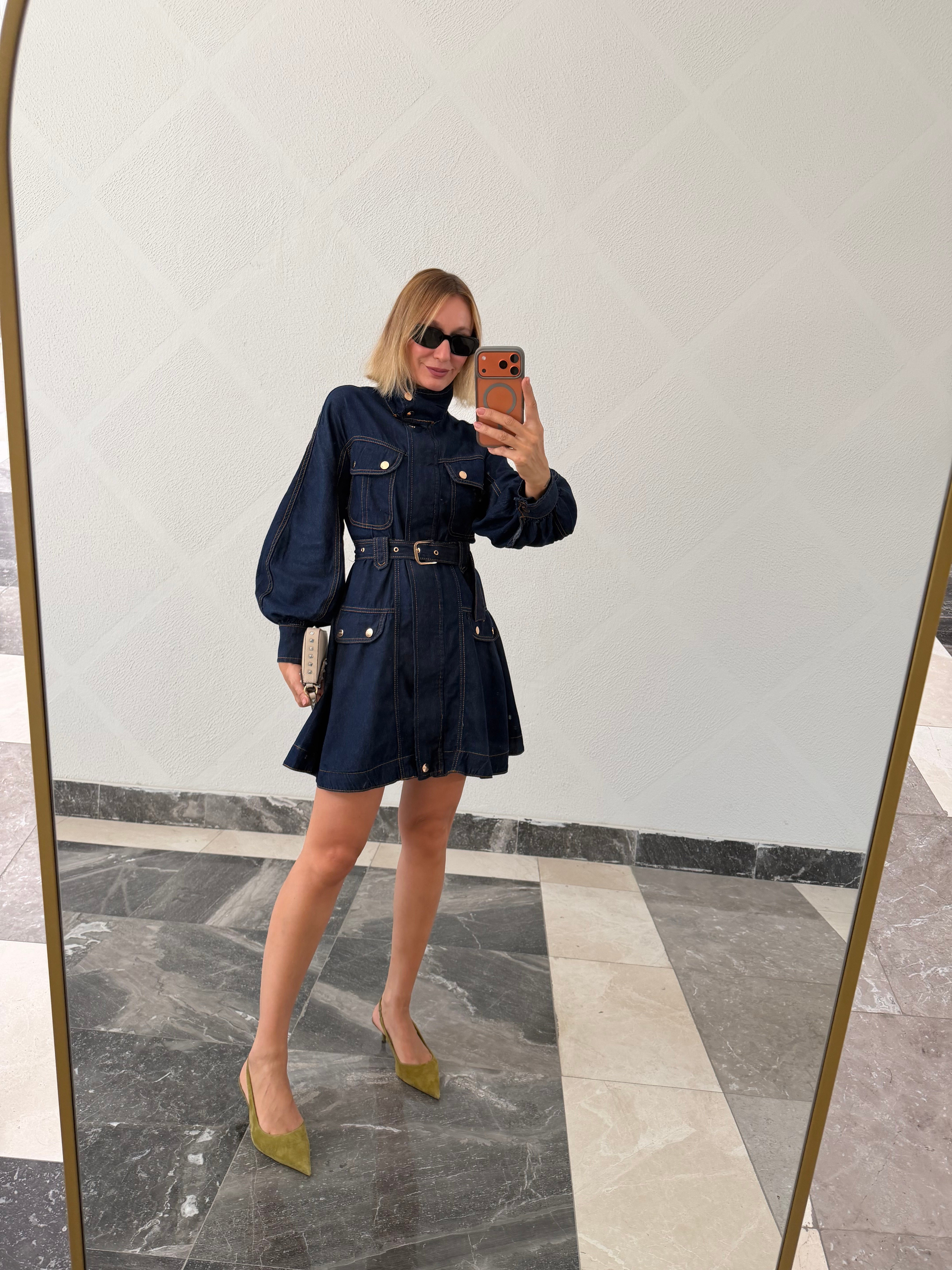 Marka Model Denim Premium Dik Yaka Elbise