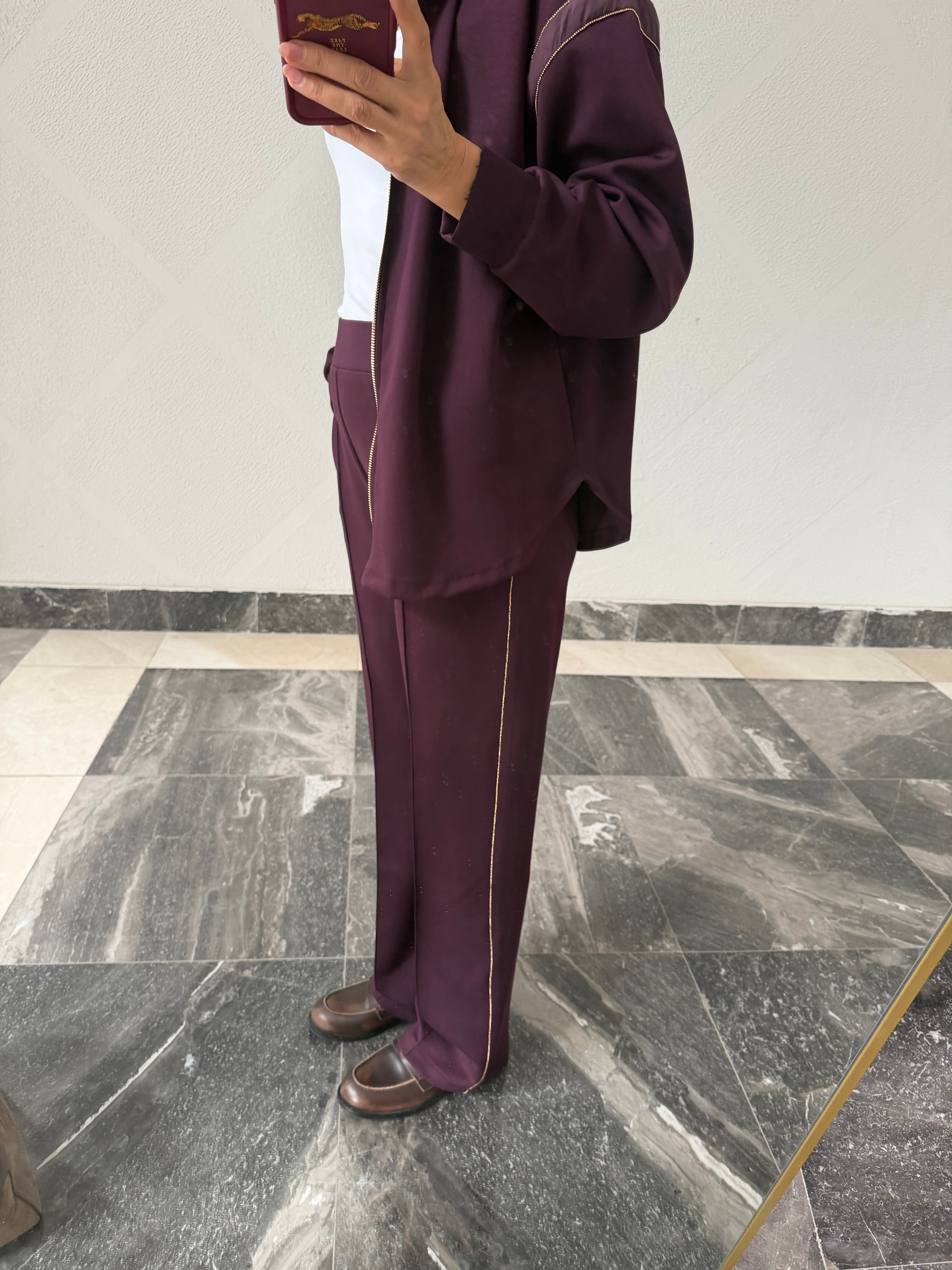 Marka Model Mürdüm Zincir Detaylı Sweat Pantolon Takım