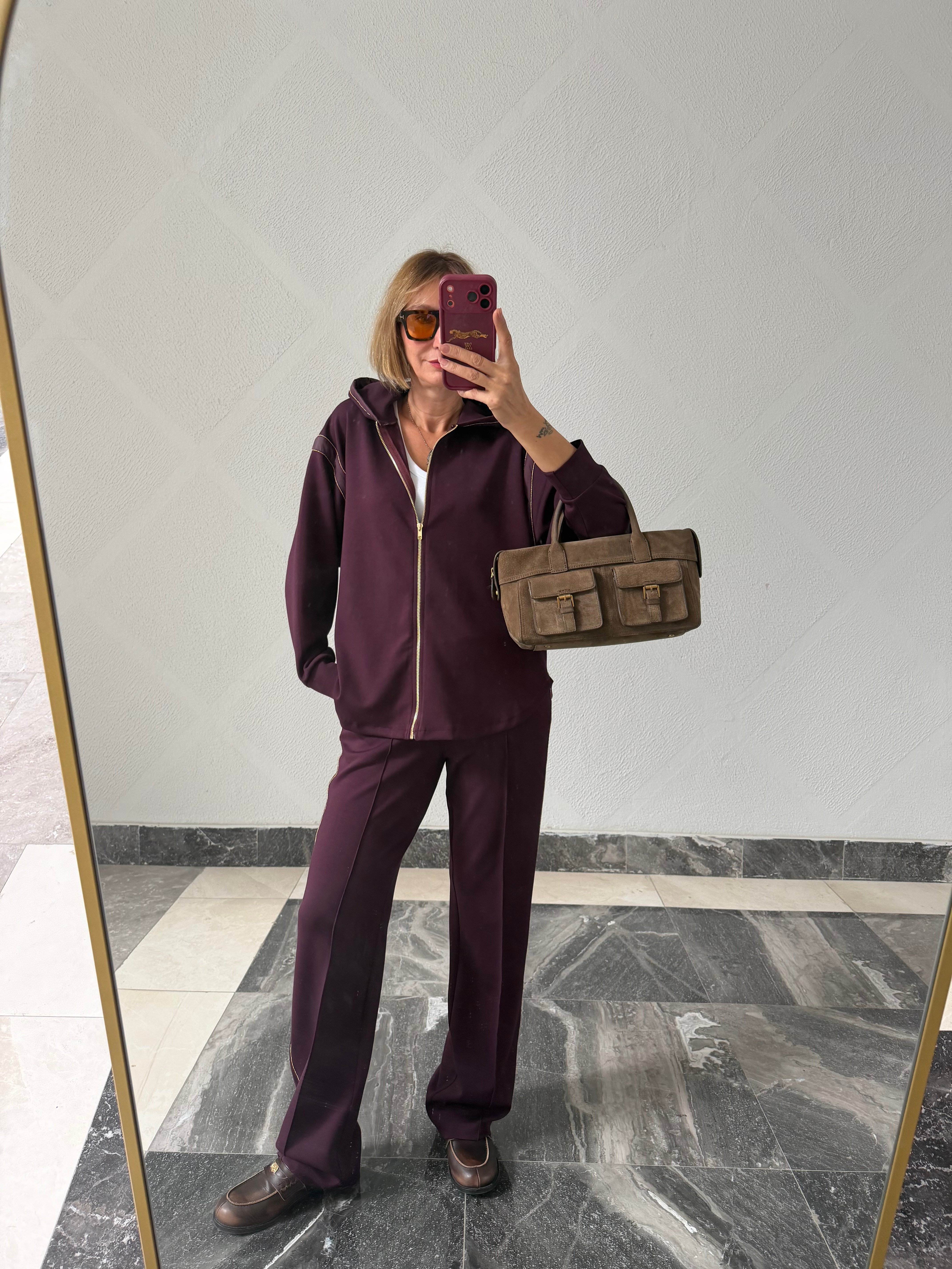Marka Model Mürdüm Zincir Detaylı Sweat Pantolon Takım