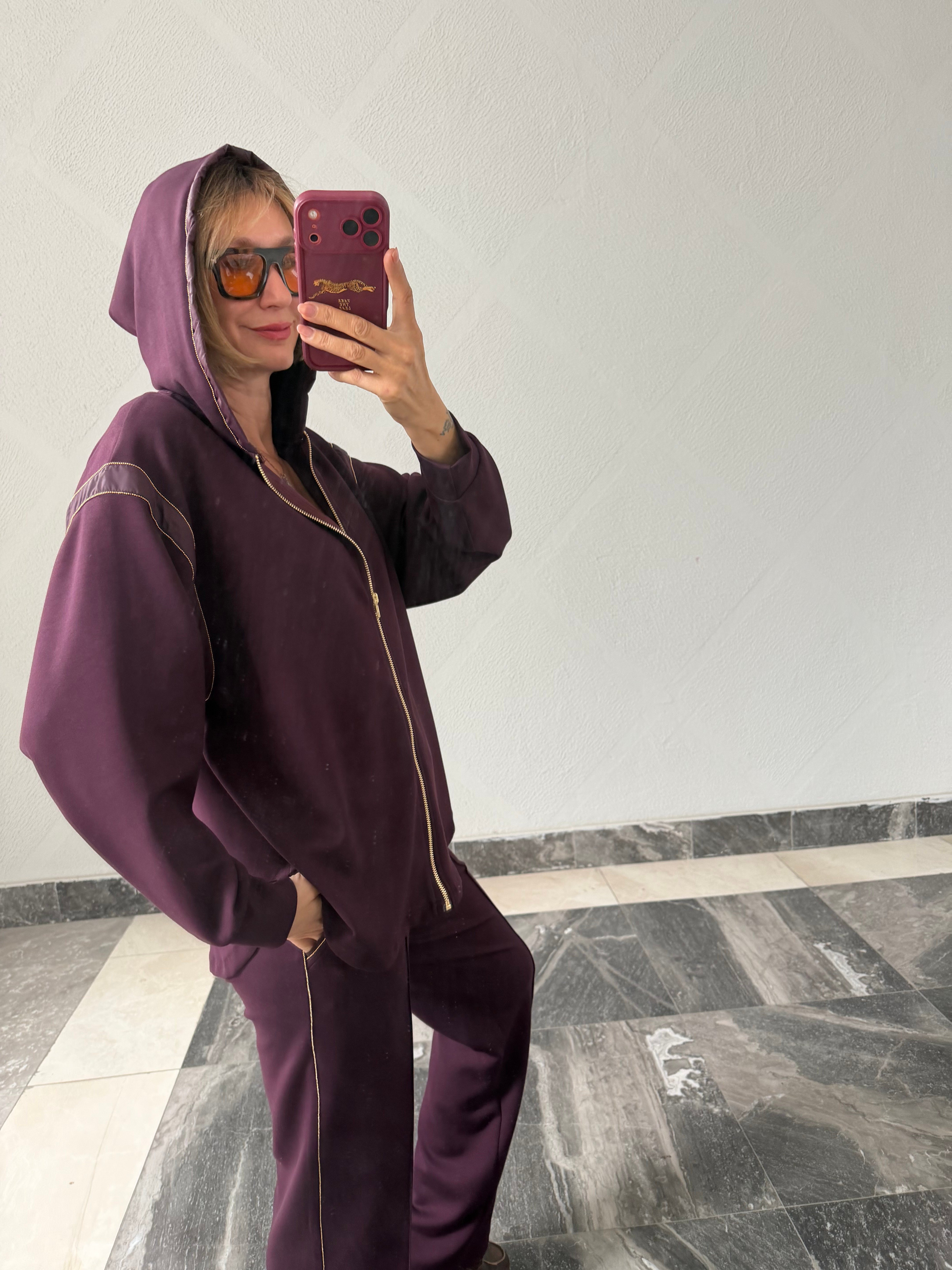 Marka Model Mürdüm Zincir Detaylı Sweat Pantolon Takım
