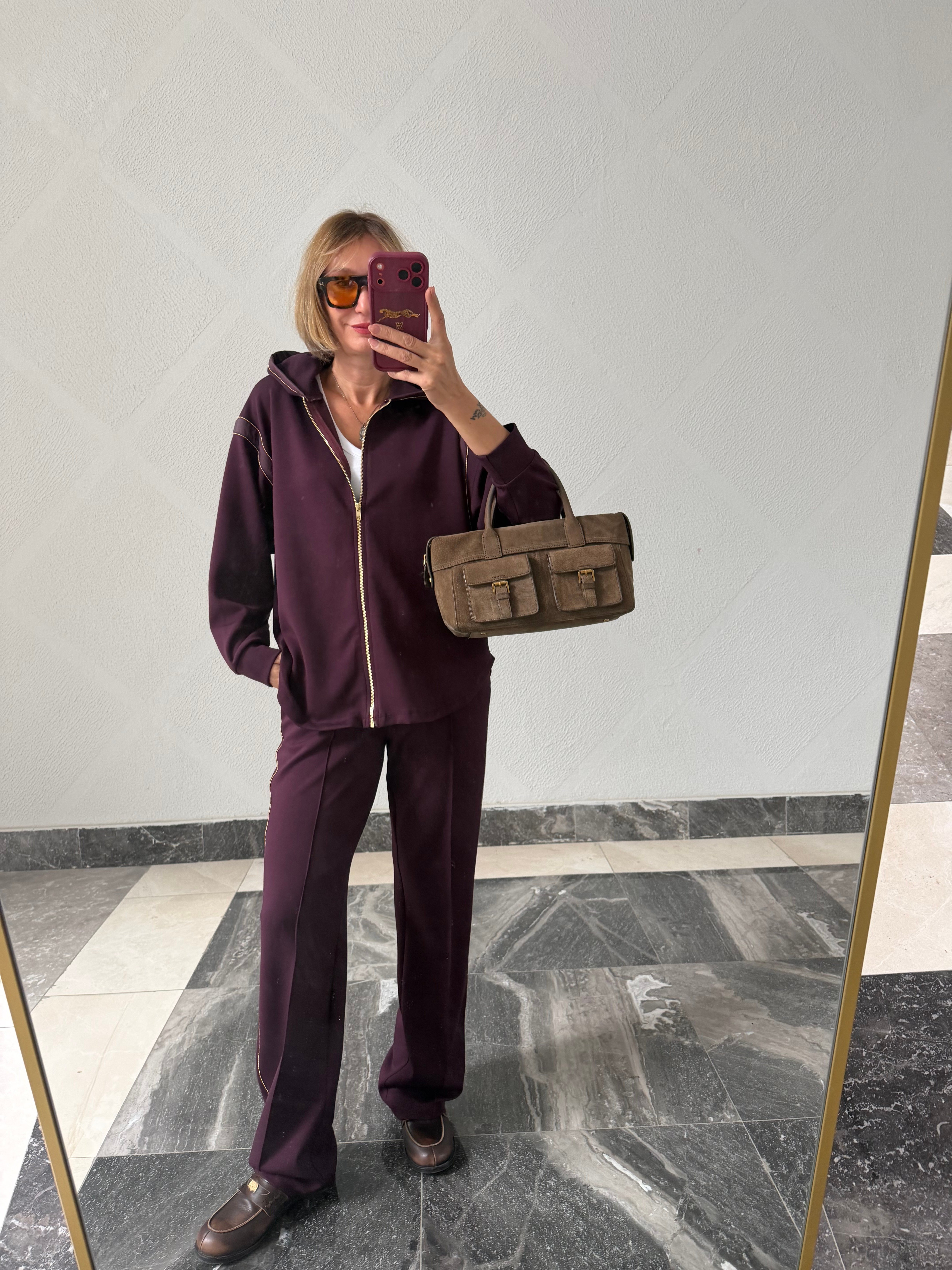 Marka Model Mürdüm Zincir Detaylı Sweat Pantolon Takım