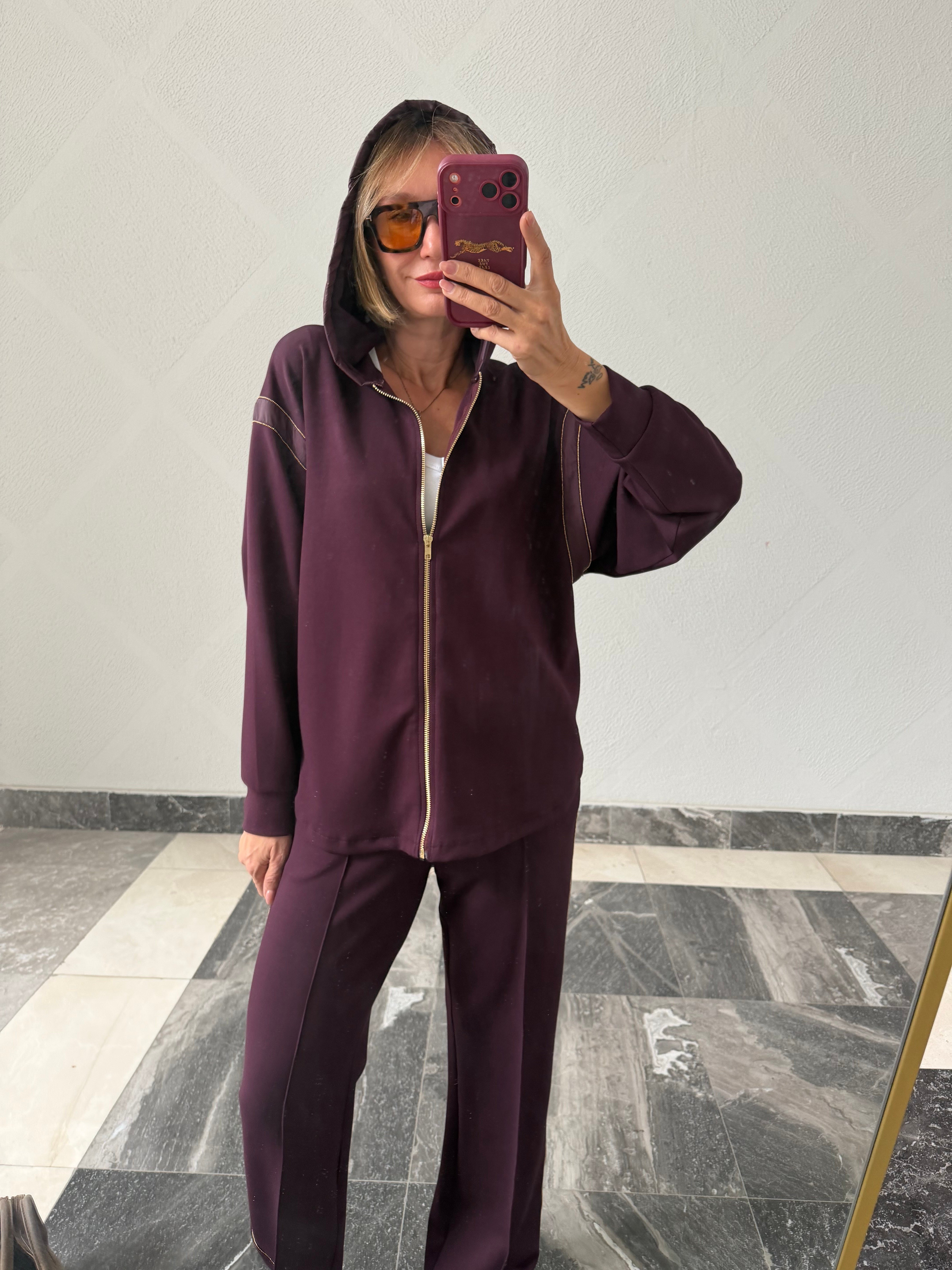 Marka Model Mürdüm Zincir Detaylı Sweat Pantolon Takım