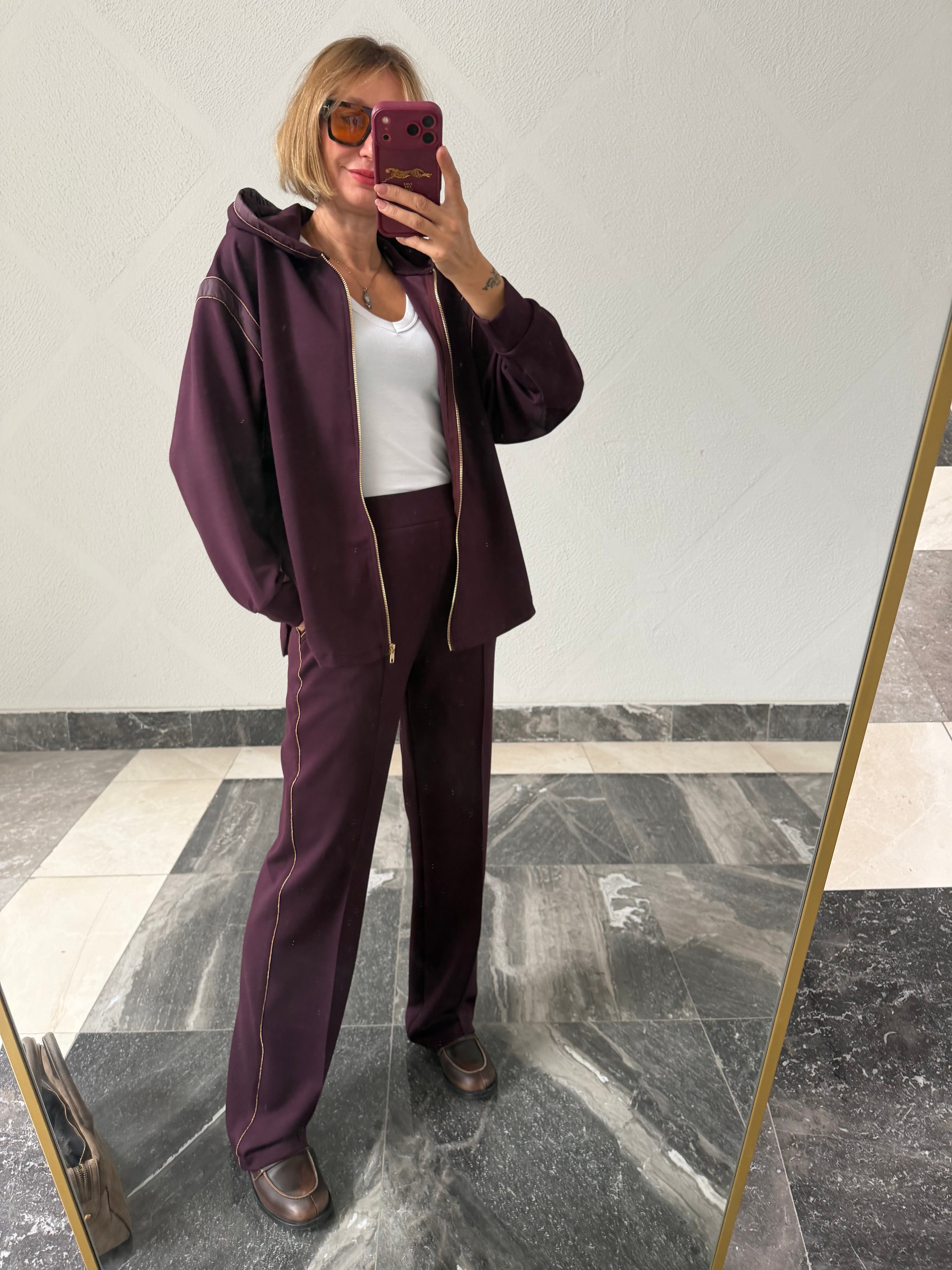 Marka Model Mürdüm Zincir Detaylı Sweat Pantolon Takım