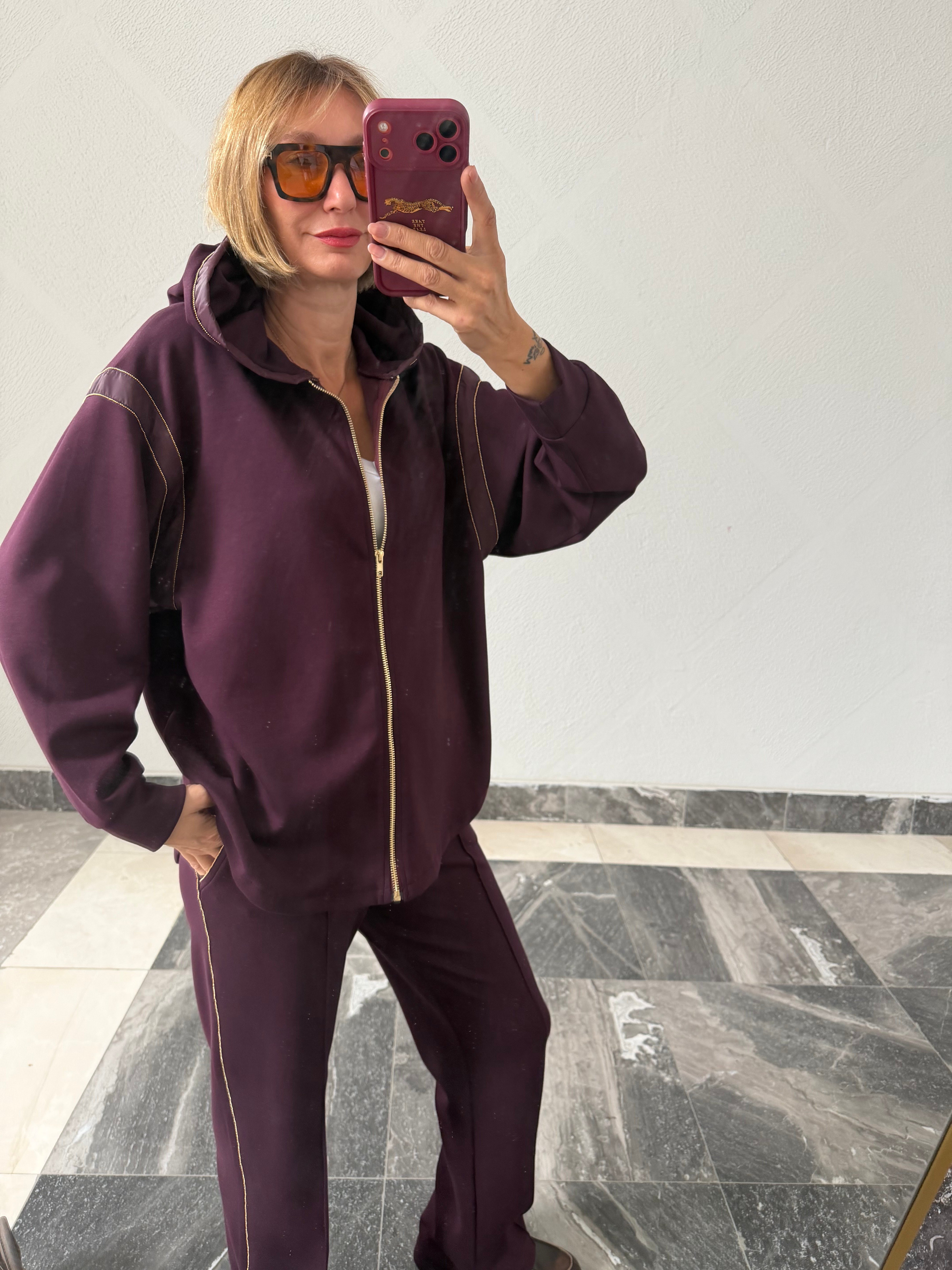 Marka Model Mürdüm Zincir Detaylı Sweat Pantolon Takım