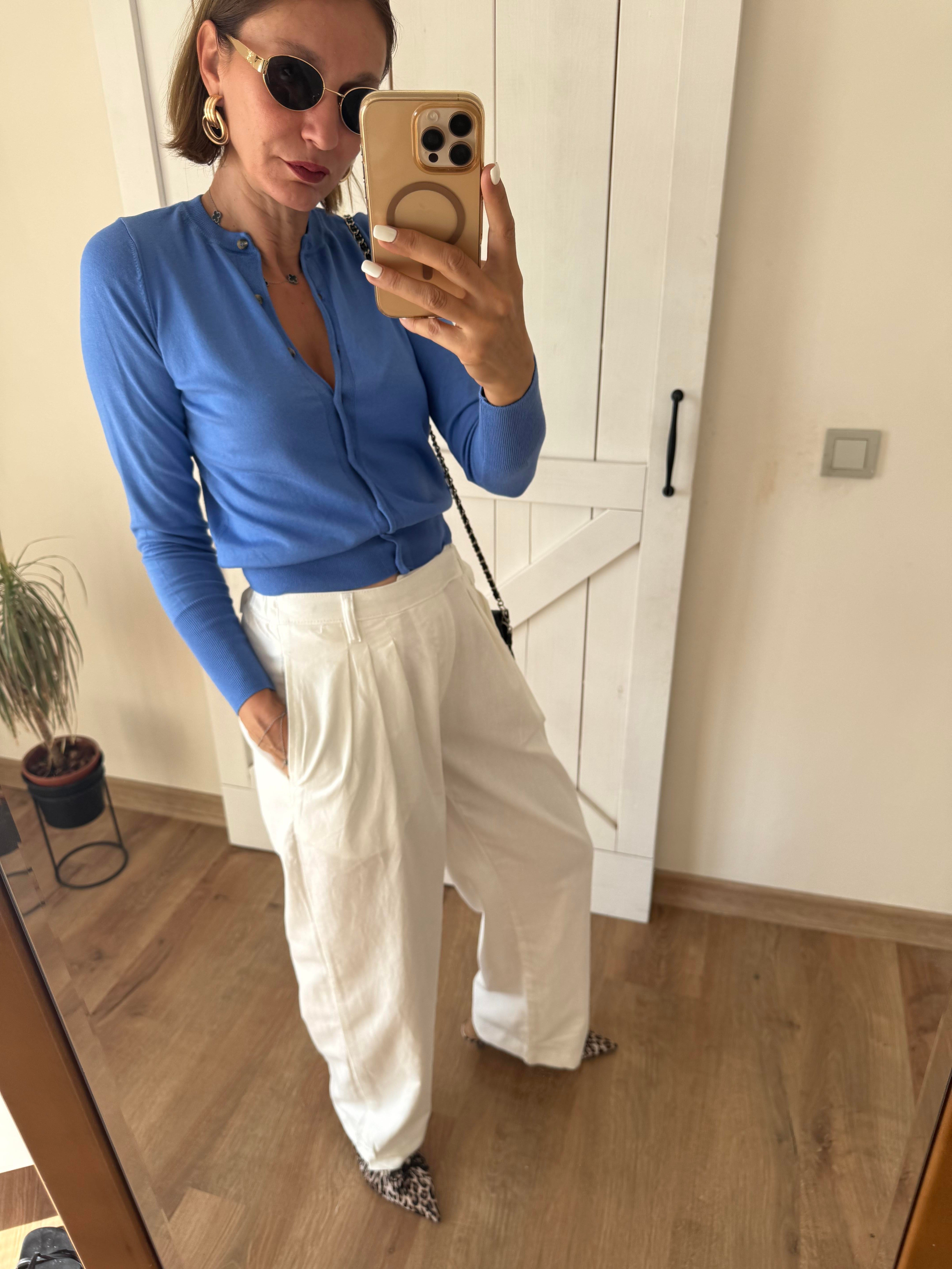 Mass Keten Üçlü Pensli Pantolon Beyaz