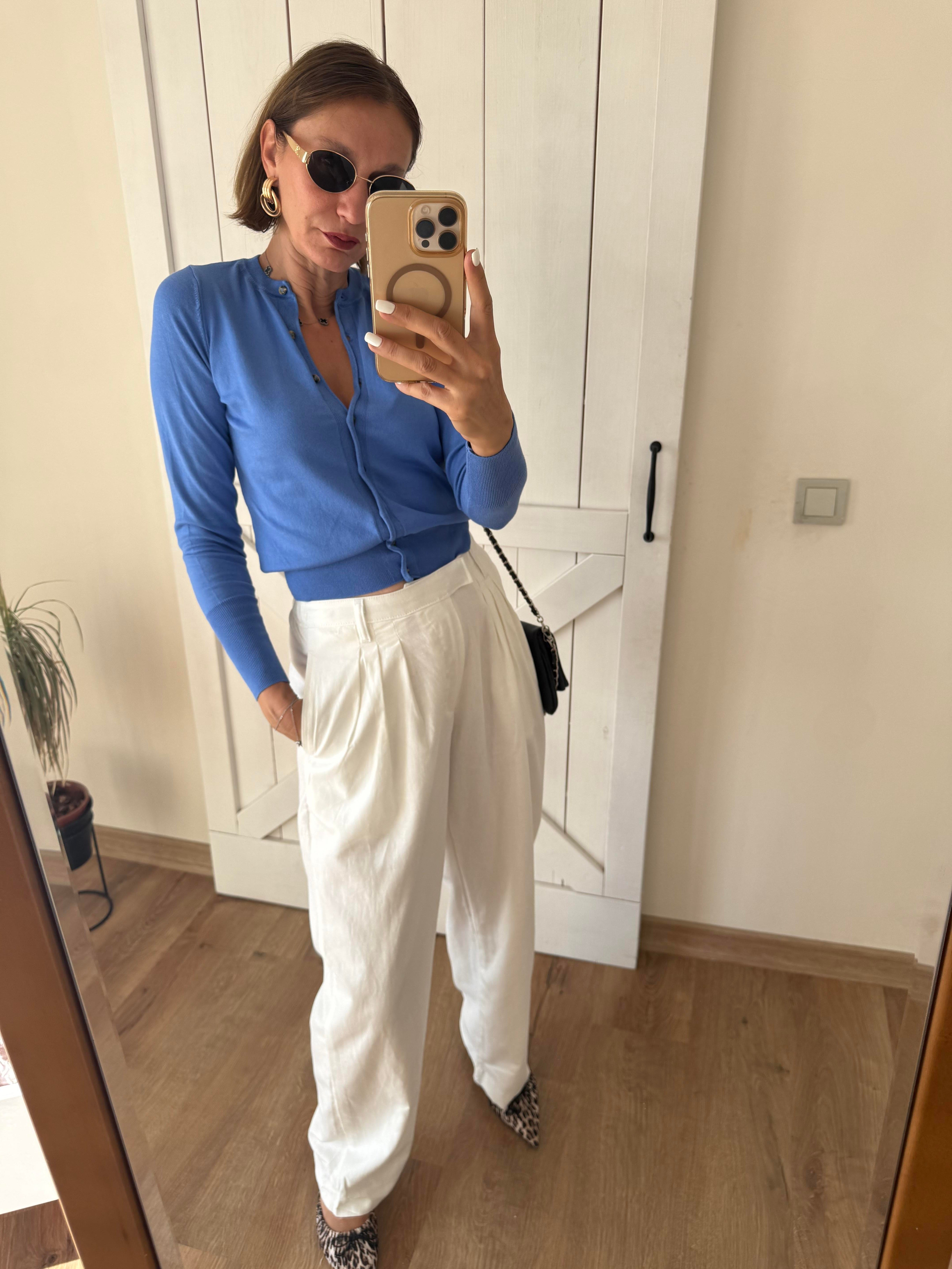 Mass Keten Üçlü Pensli Pantolon Beyaz