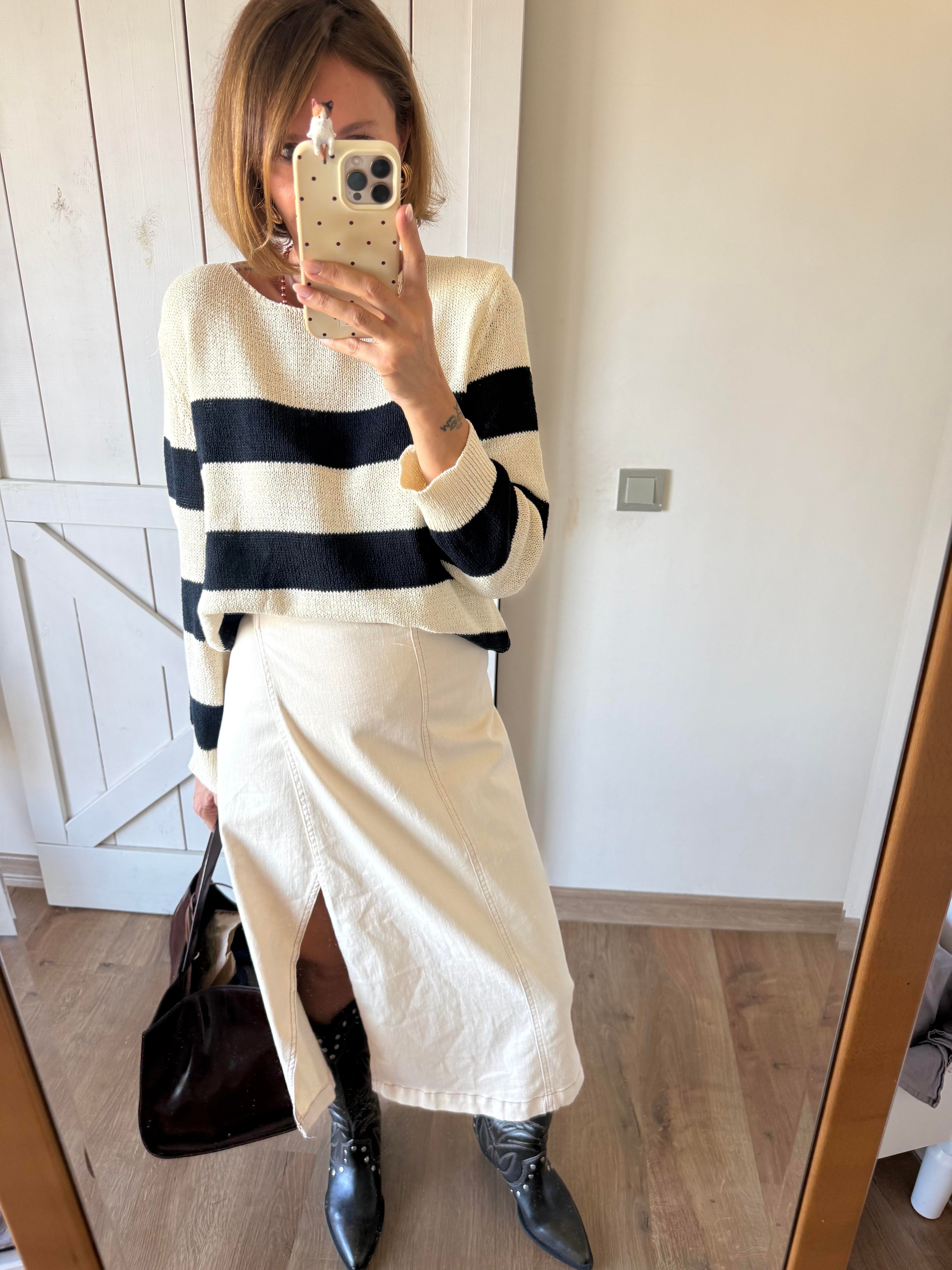 Massi Bej Merserize Çizgili Triko