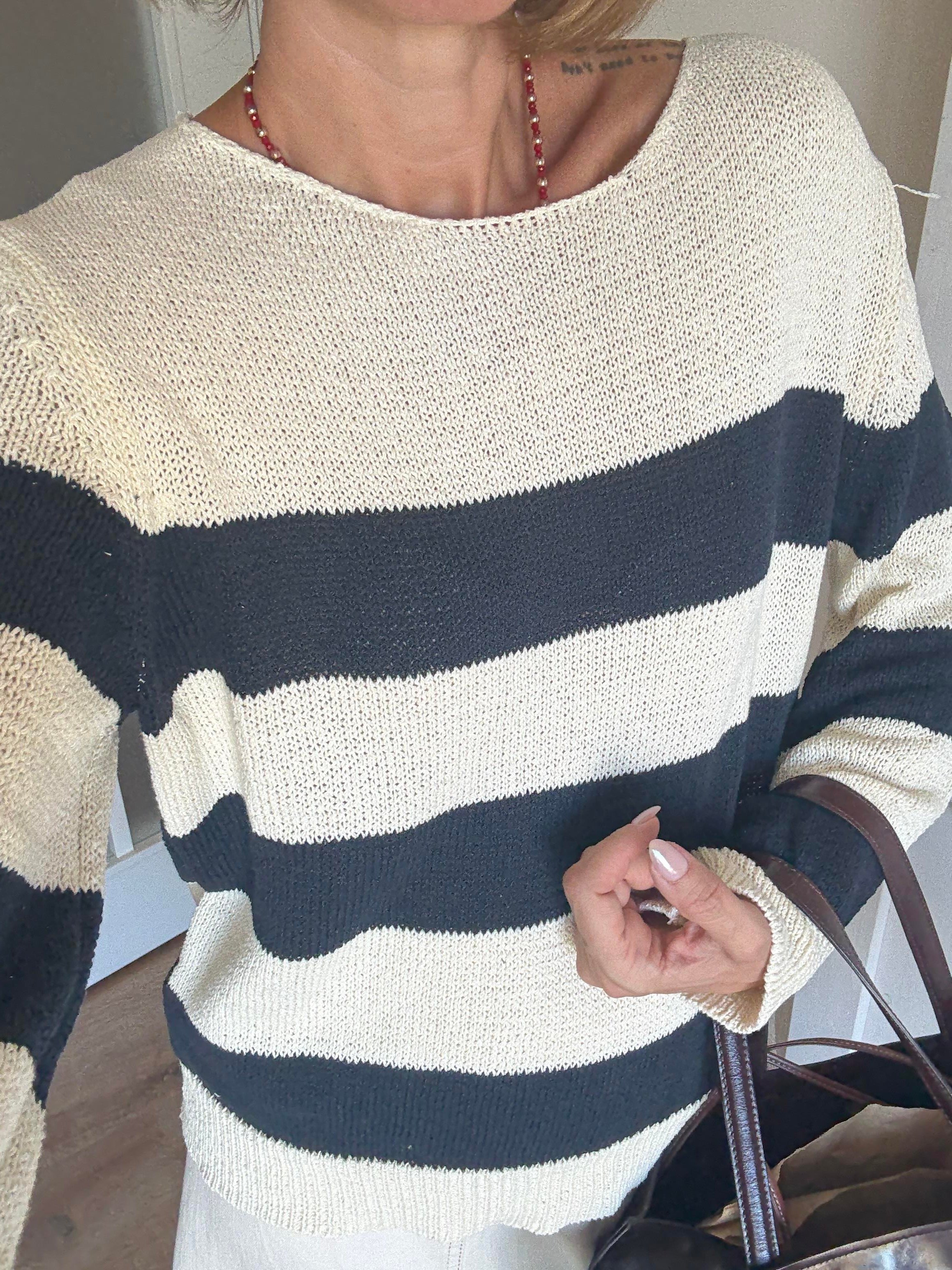 Massi Bej Merserize Çizgili Triko