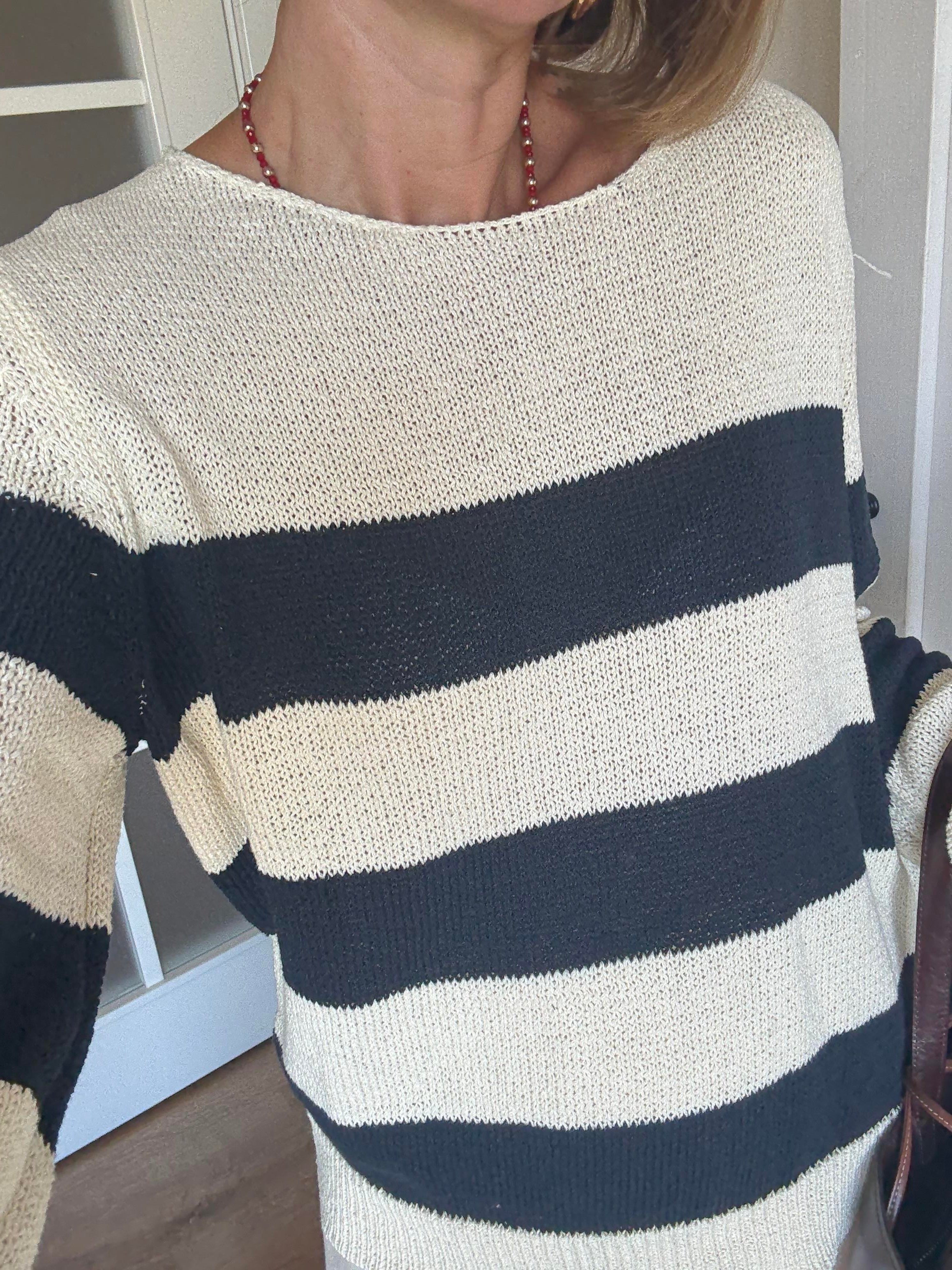 Massi Bej Merserize Çizgili Triko