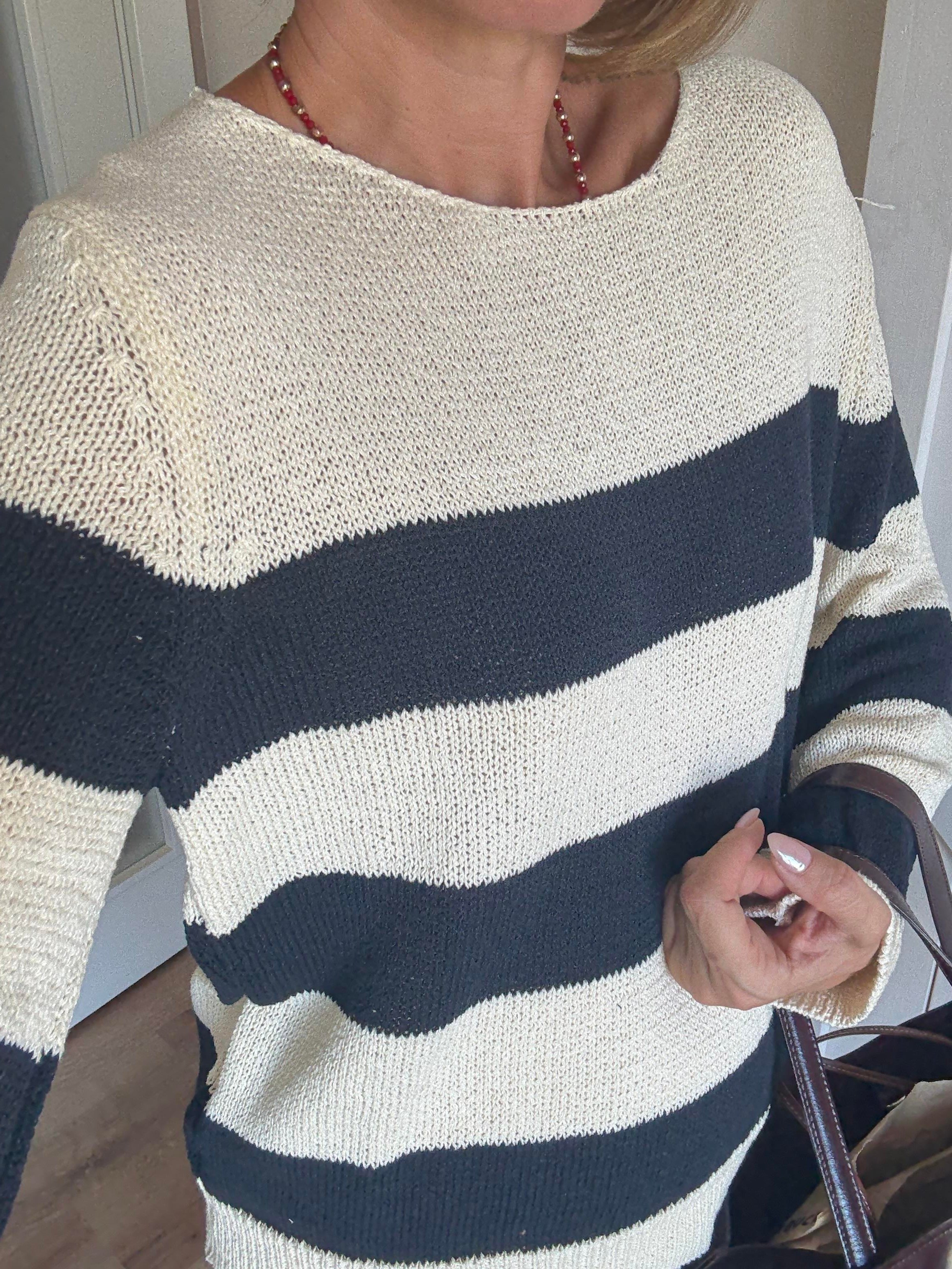 Massi Bej Merserize Çizgili Triko